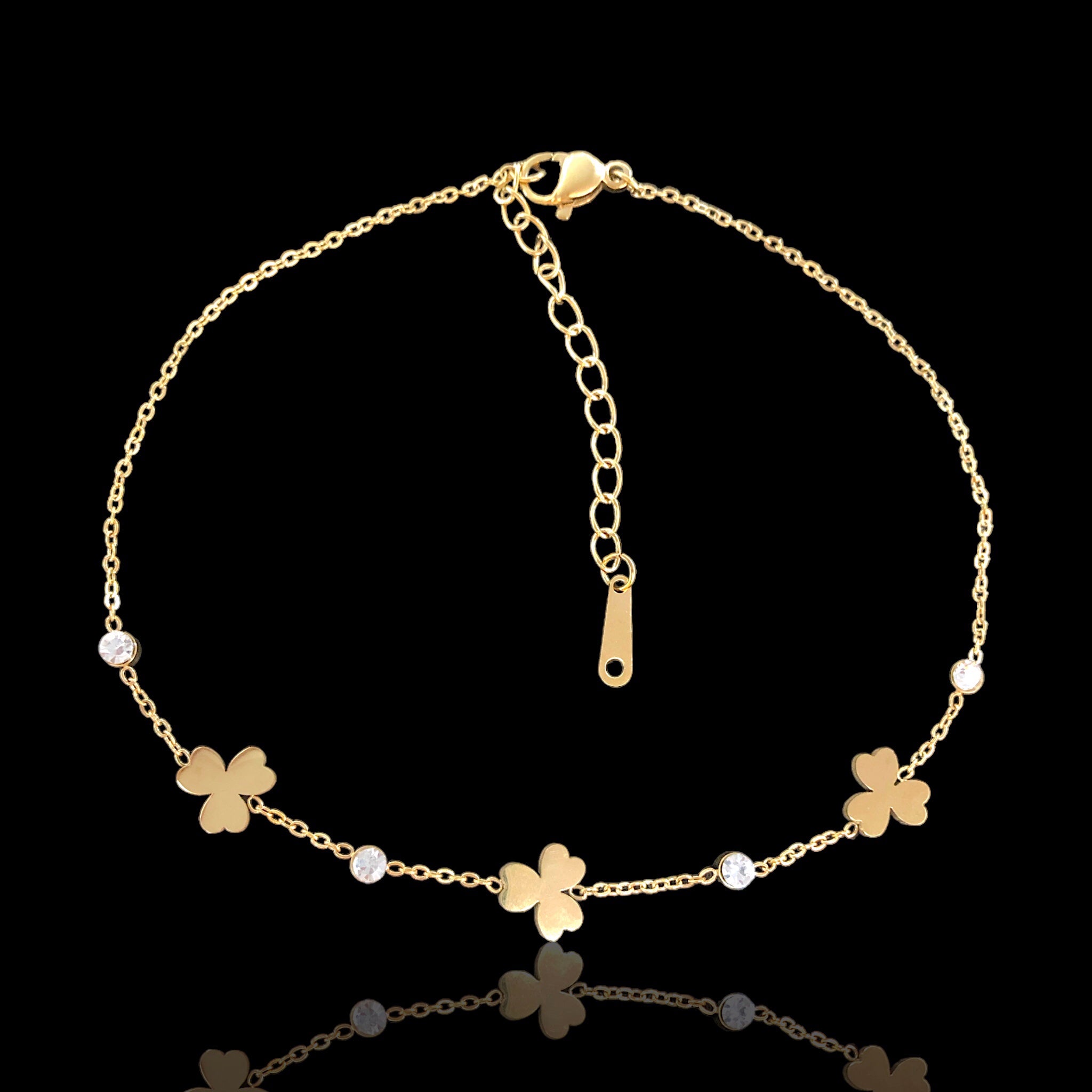 316L Stainless Steel Oro Laminado Lucky Clover Anklet