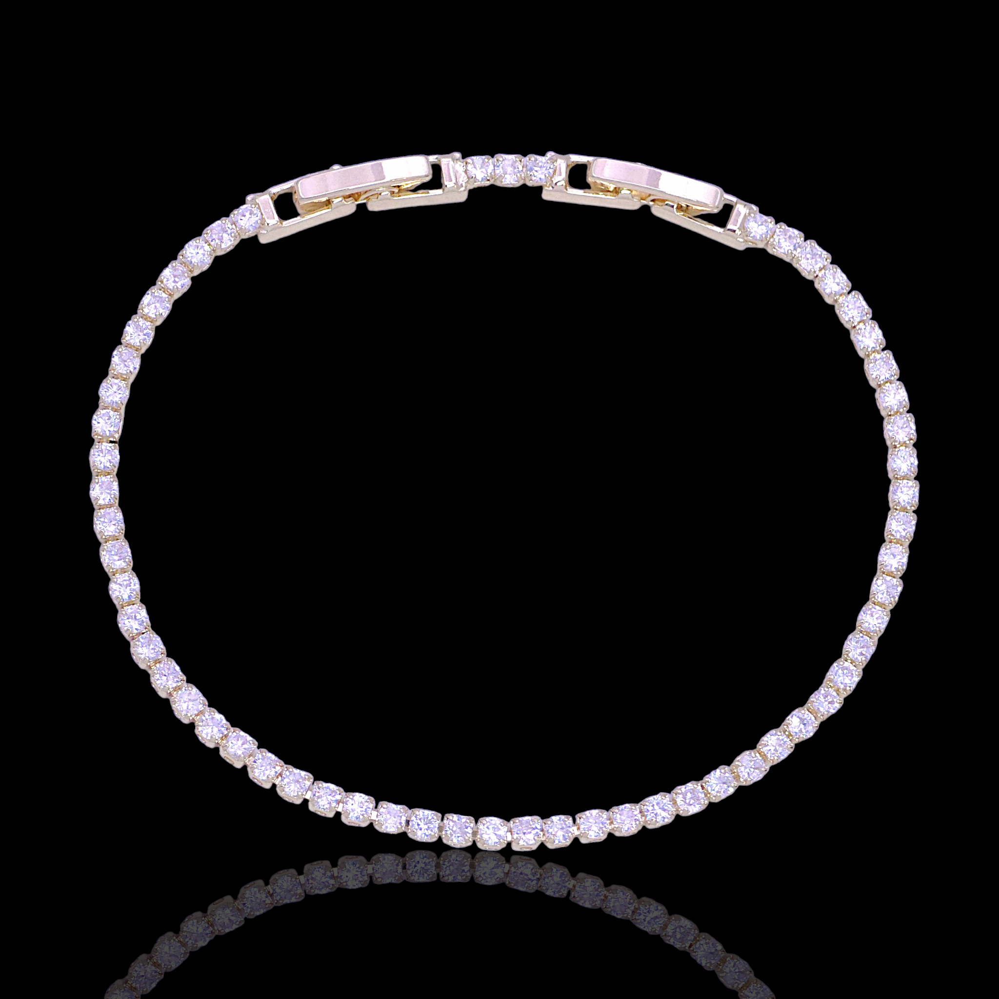 Gold Filled Oro Laminado 2mm Round Zirconia Tennis Bracelet