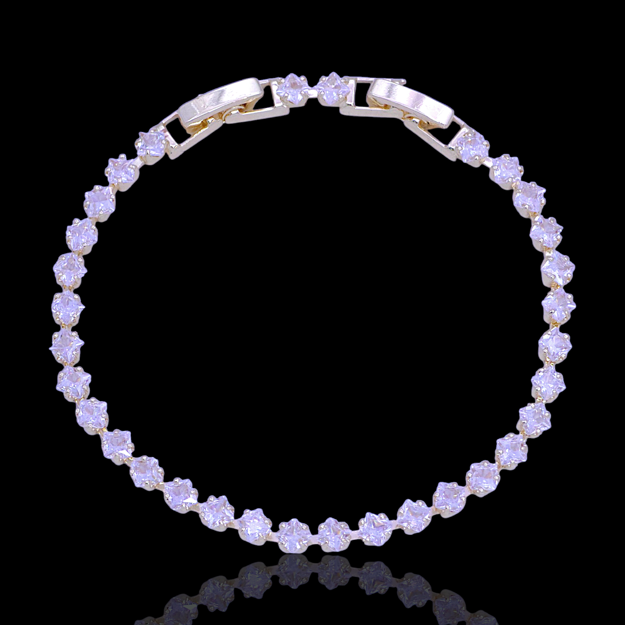 Gold Filled Oro Laminado 3mm Princess Cut Tennis Bracelet