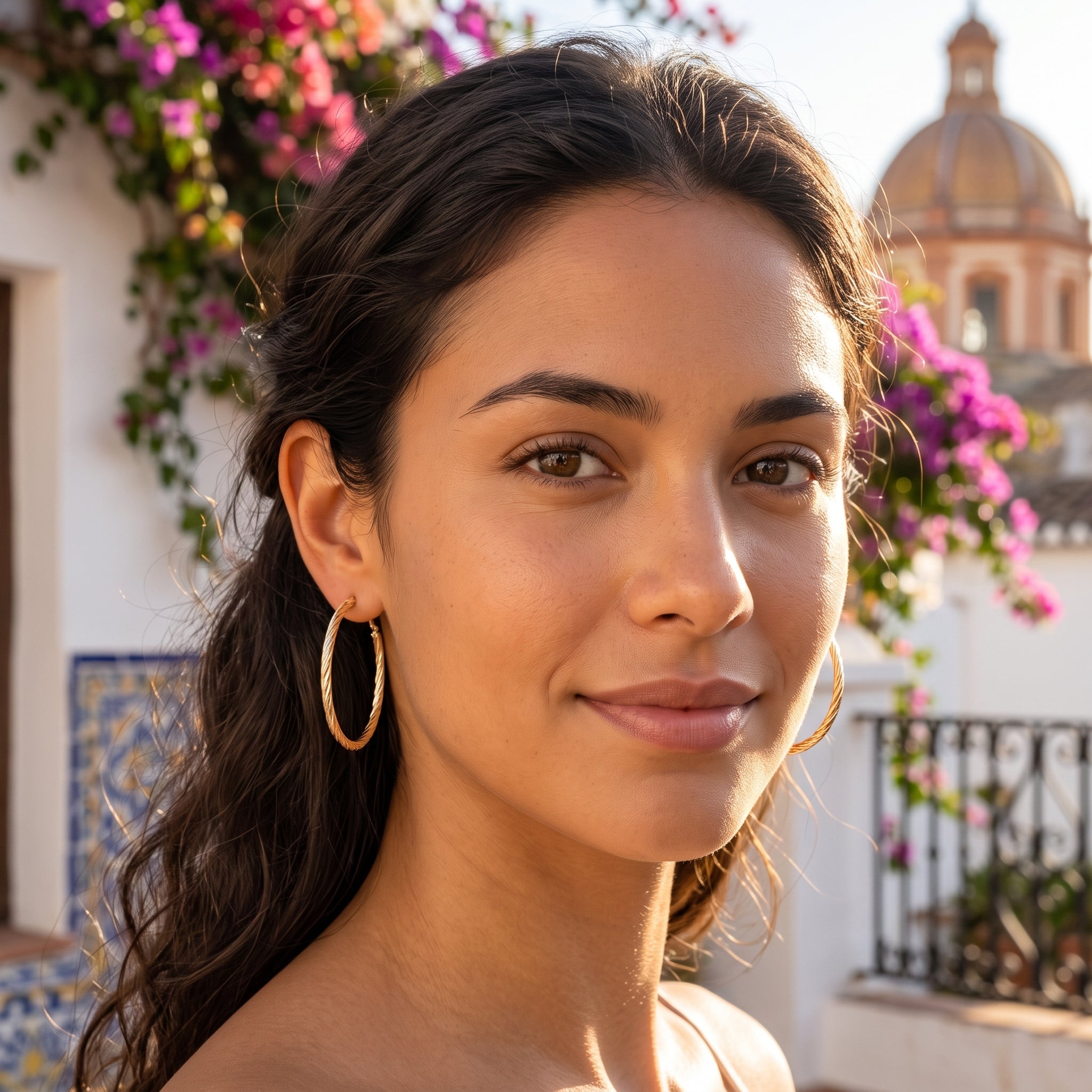 Gold Filled Oro Laminado 5mm Diamond Curved Hoop Earrings