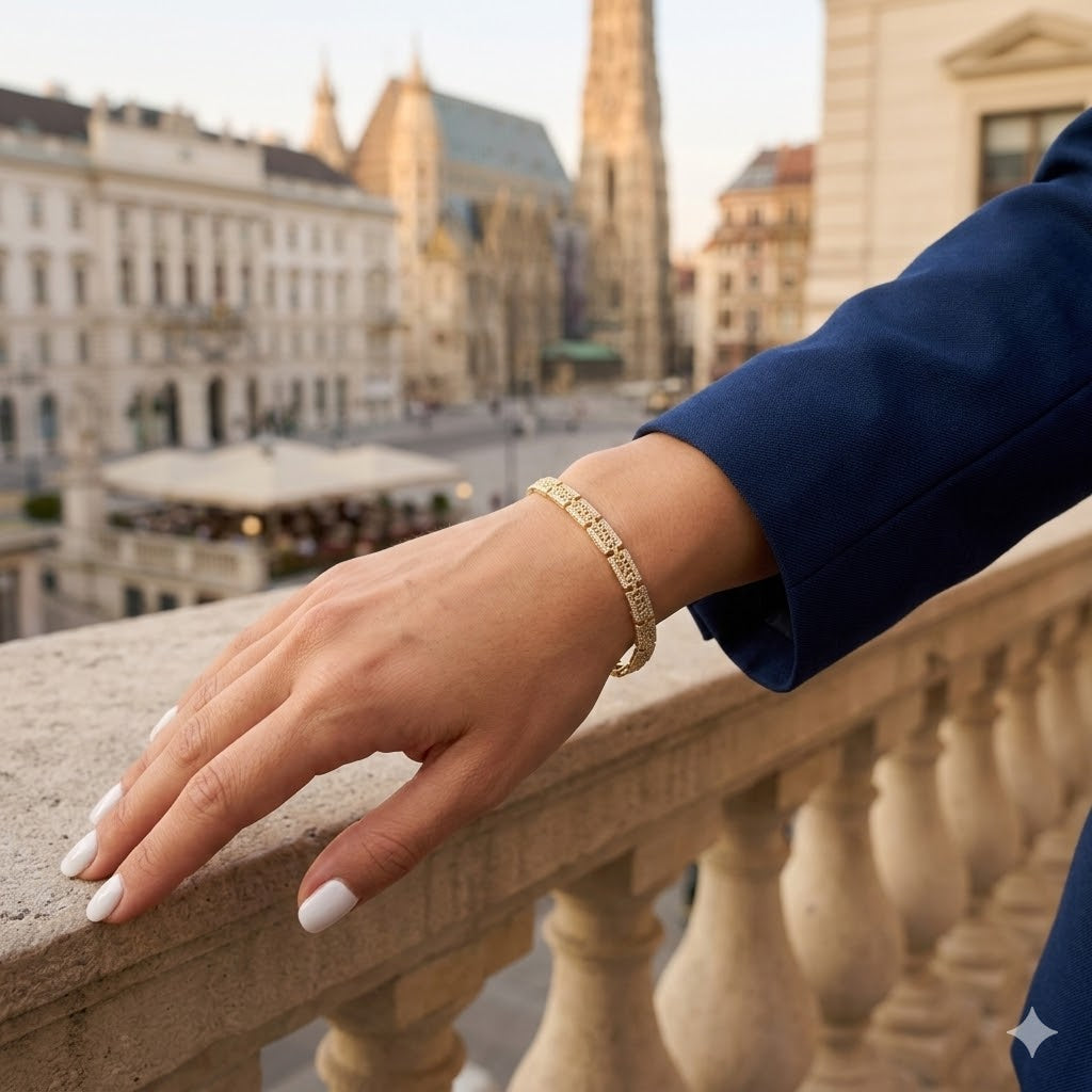 Gold Filled Oro Laminado 7.5mm Cleopatra Nugget Gem Bracelet