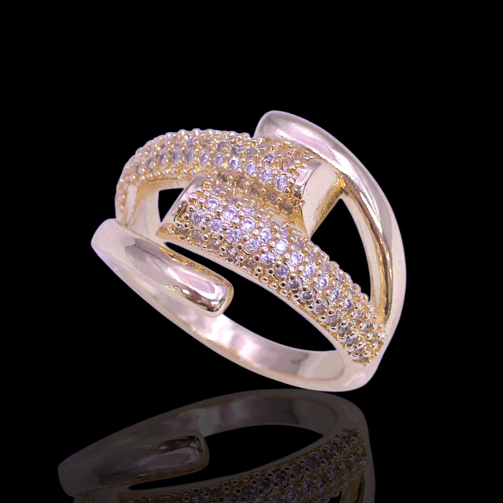 Gold Filled Oro Laminado Adjustable Gemini Zirconia Ring