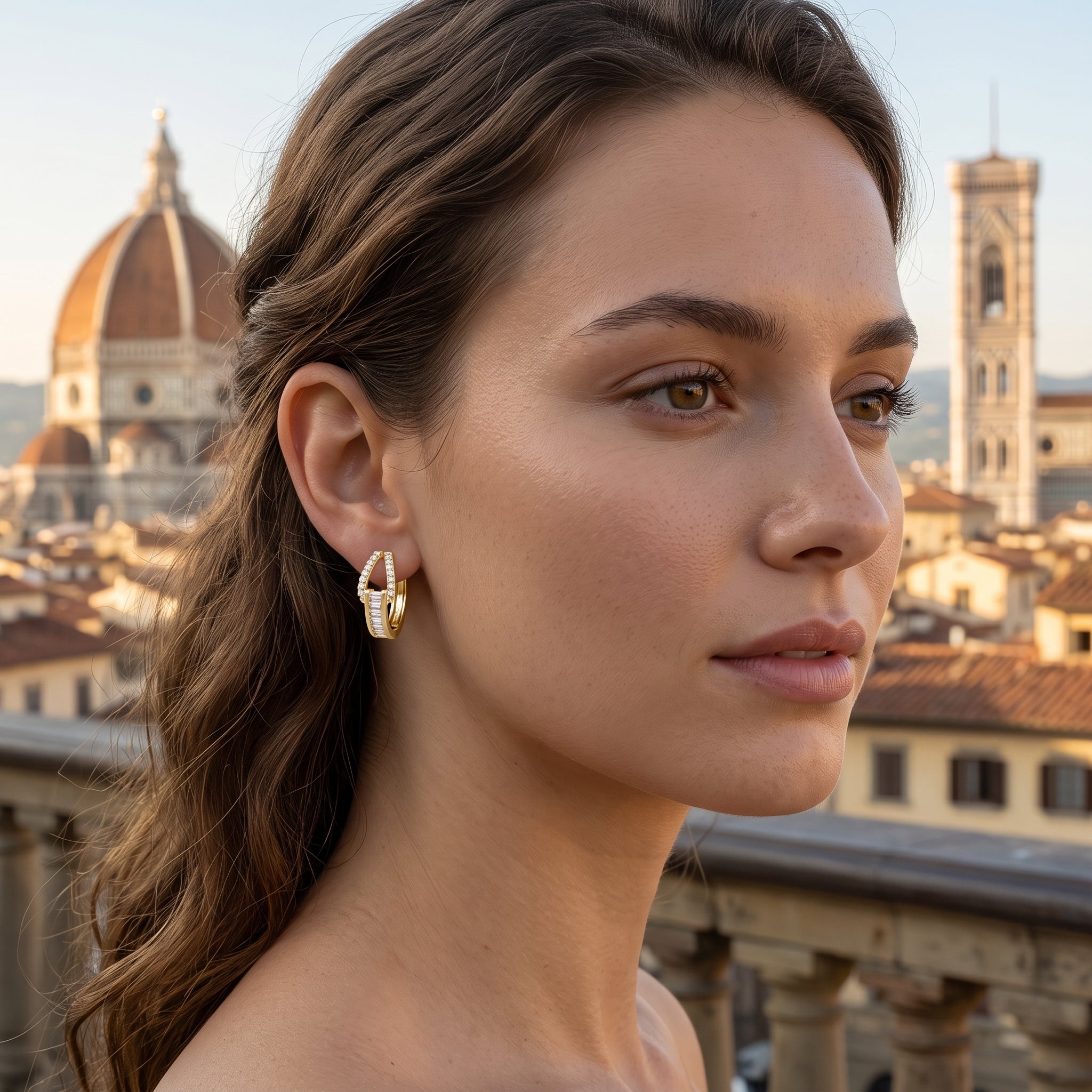 Gold Filled Oro Laminado Athena Zirconia Huggie Earrings