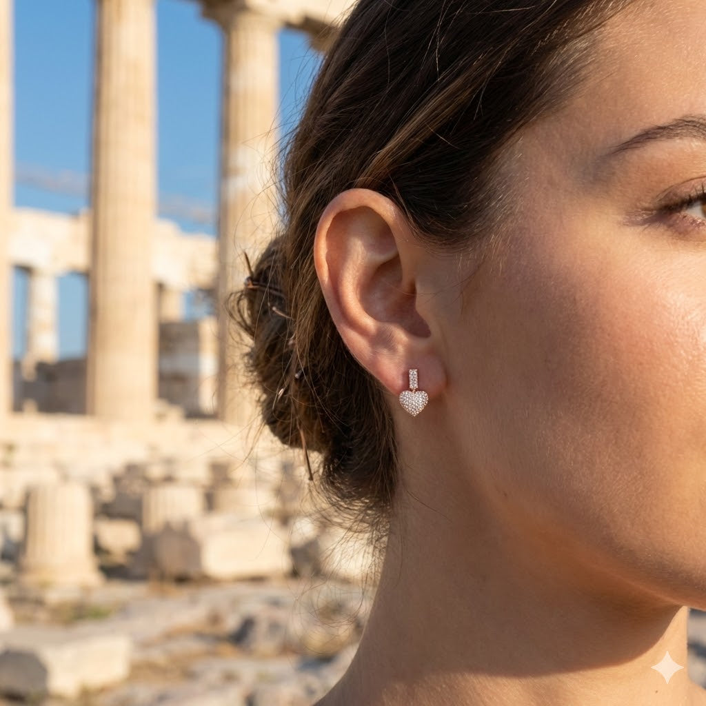 Gold Filled Oro Laminado Athens Heart Zirconia Earrings