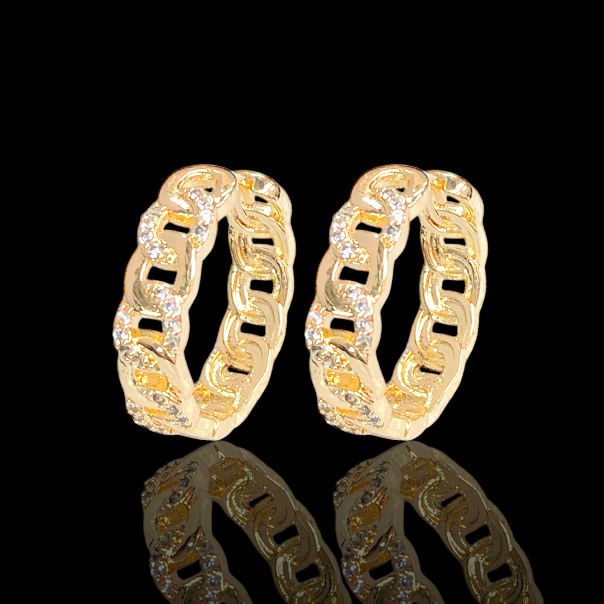 Gold Filled Oro Laminado Austria Cuban Link Zirconia Earrings