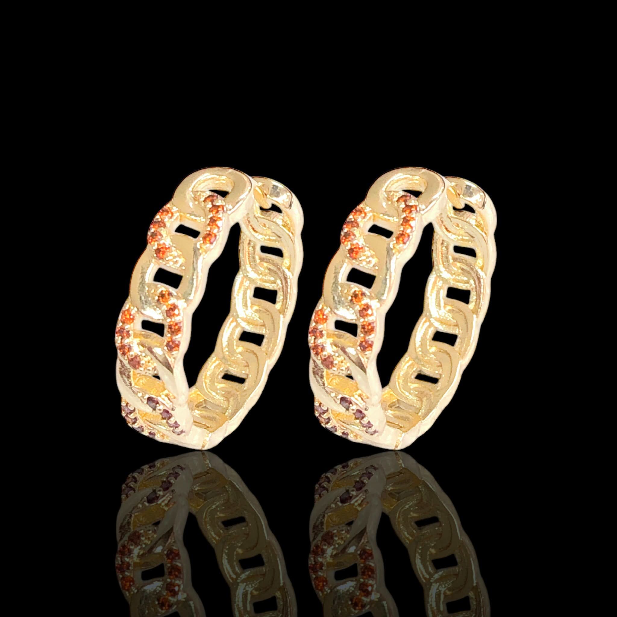 Gold Filled Oro Laminado Austria Cuban Link Zirconia Earrings