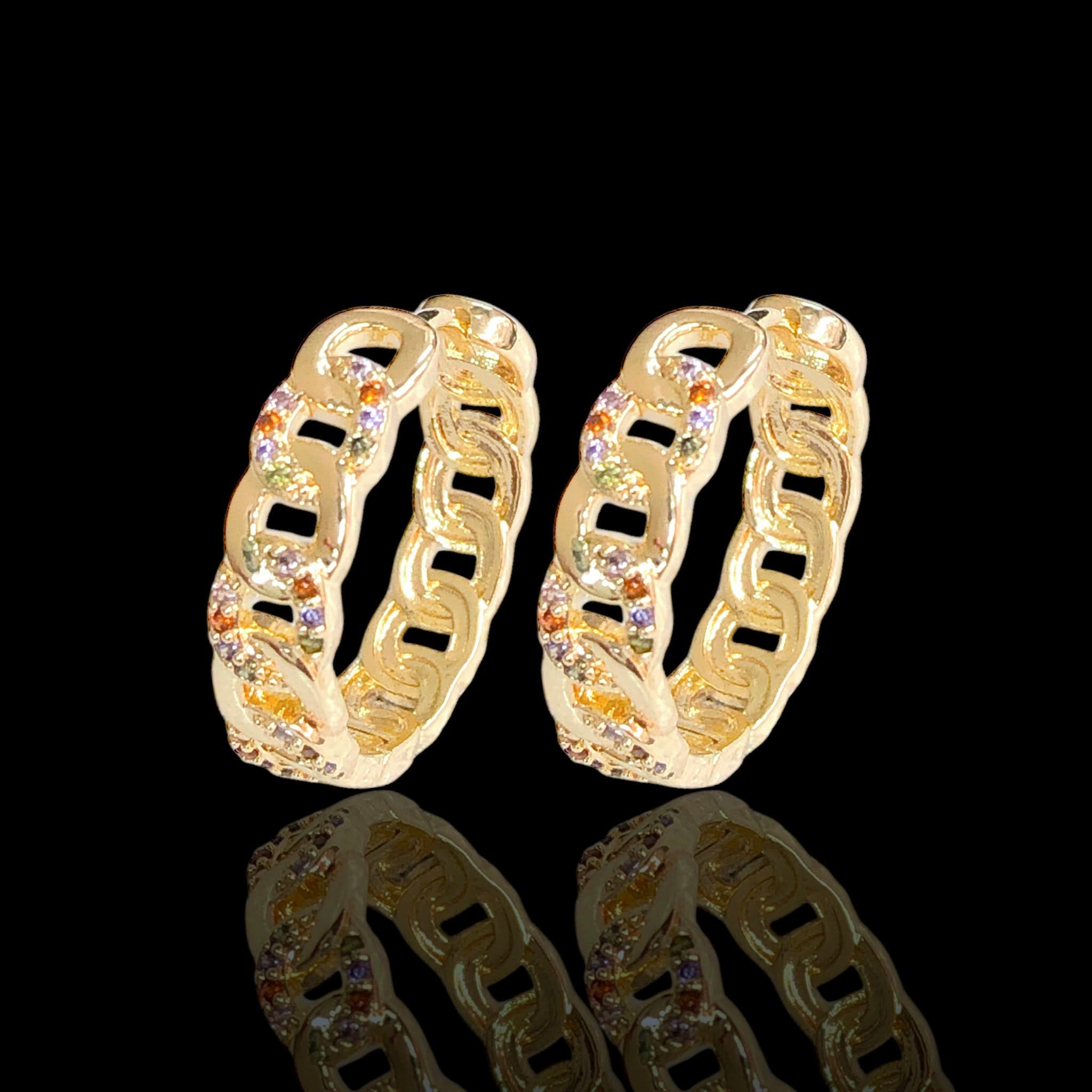 Gold Filled Oro Laminado Austria Cuban Link Zirconia Earrings
