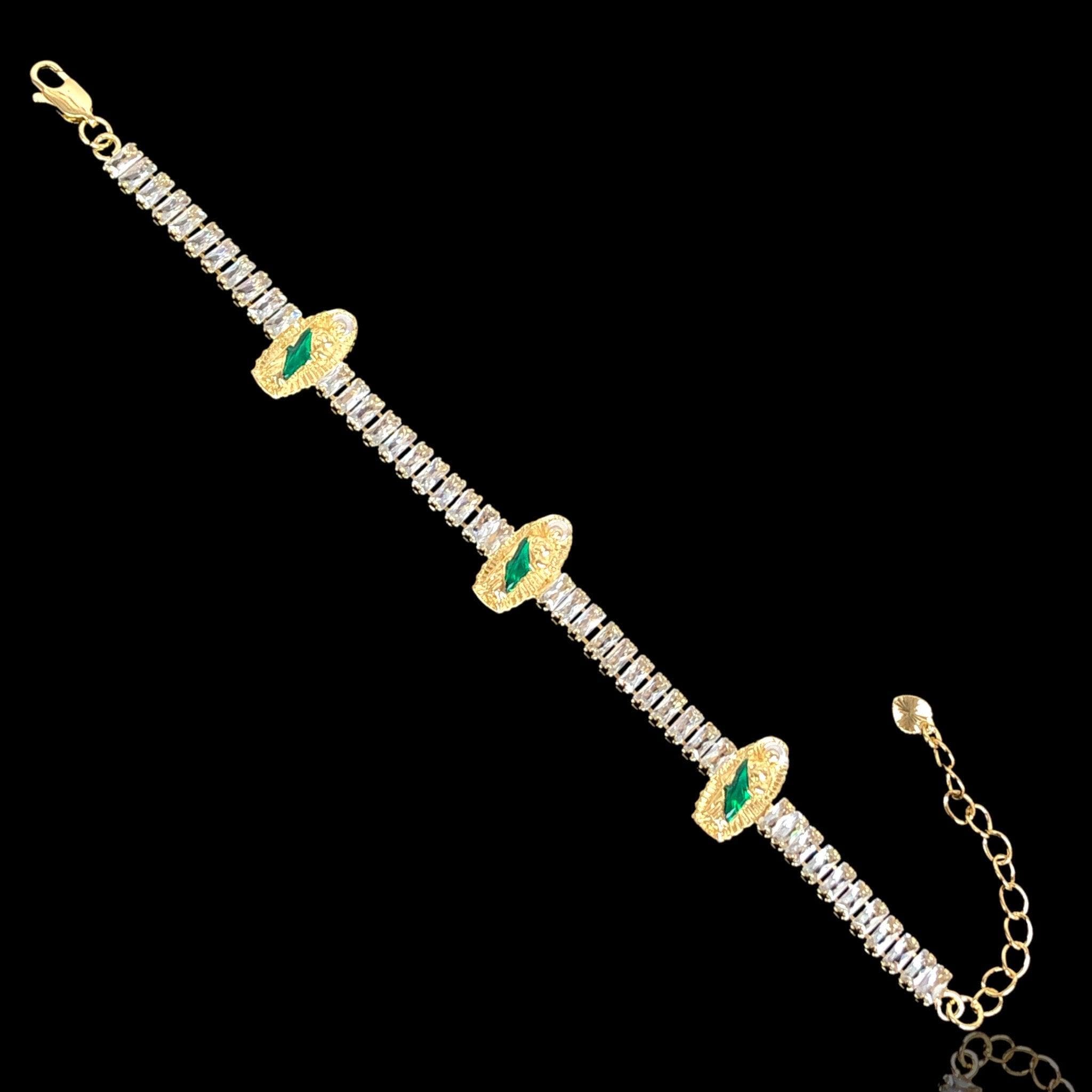 Gold Filled Oro Laminado Baguette CZ Saint Jude Bracelet
