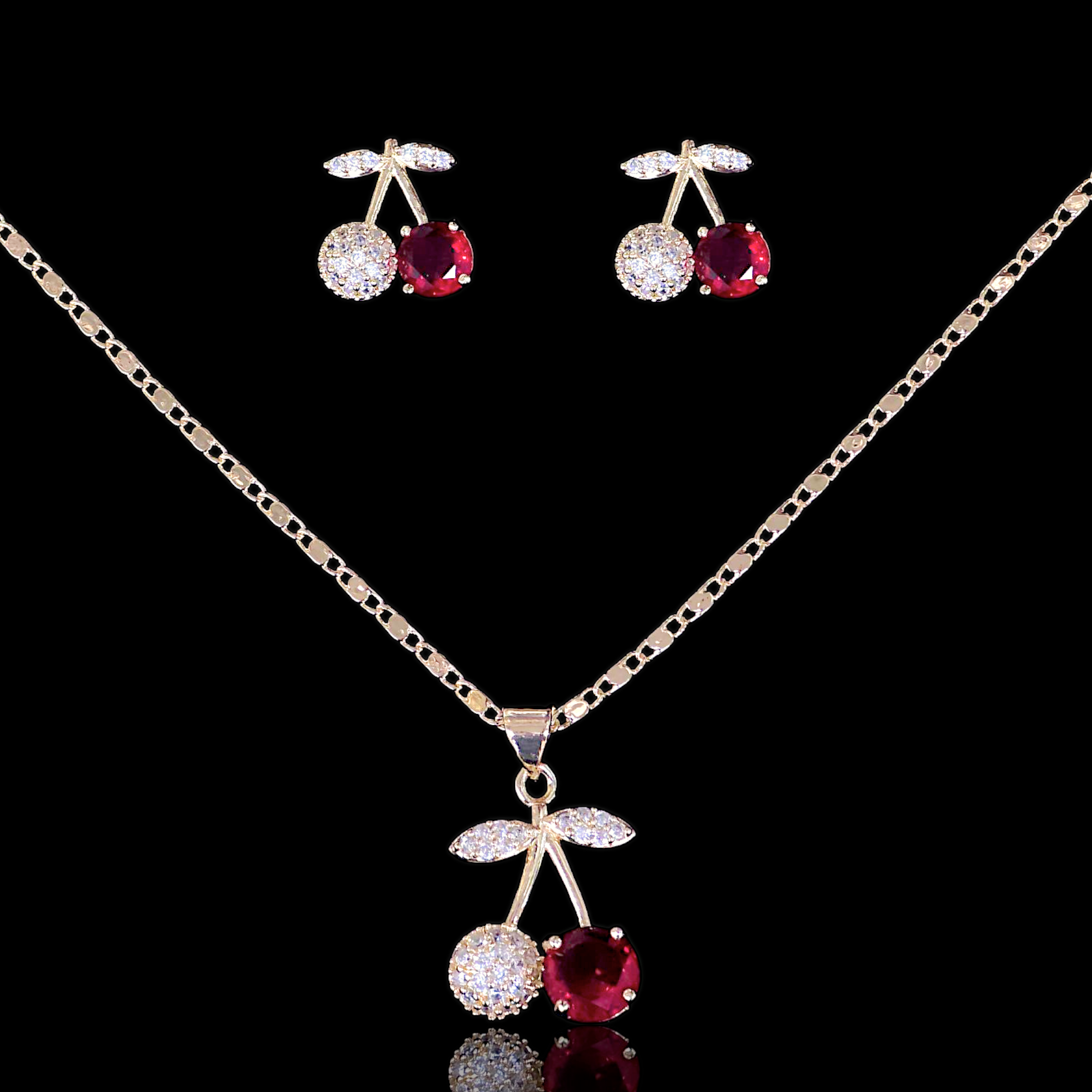 Gold Filled Oro Laminado Babardos Cherry Zirconia Set