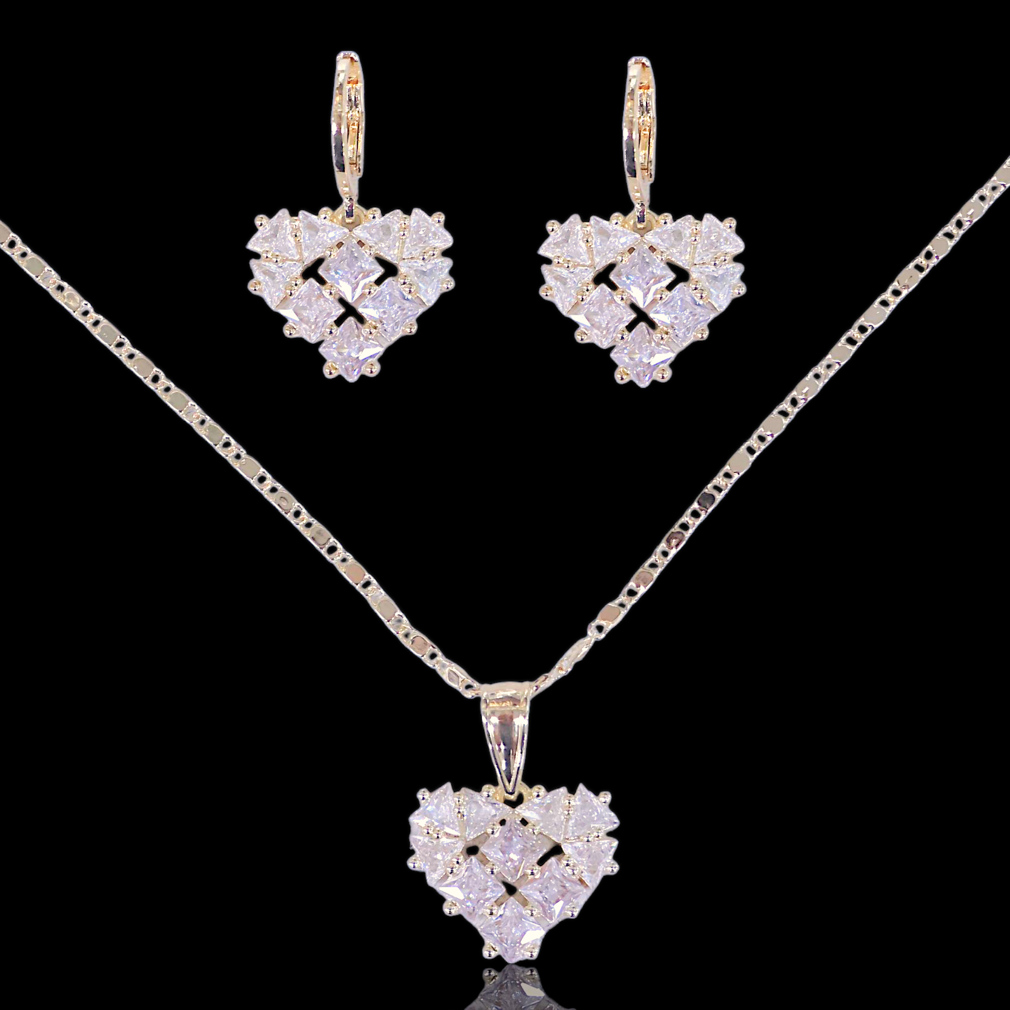 Gold Filled Oro Laminado Brilliant Heart Zirconia Set