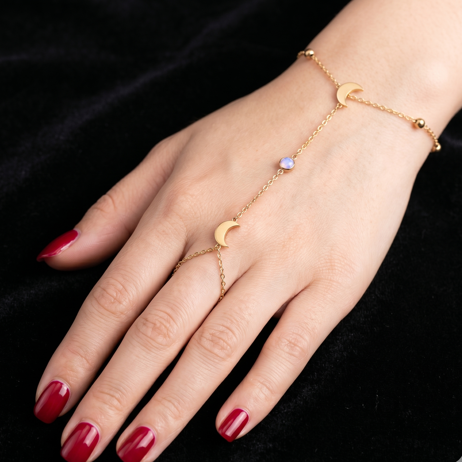 Gold Filled Oro Laminado Celestial Moon Hand Chain Bracelet
