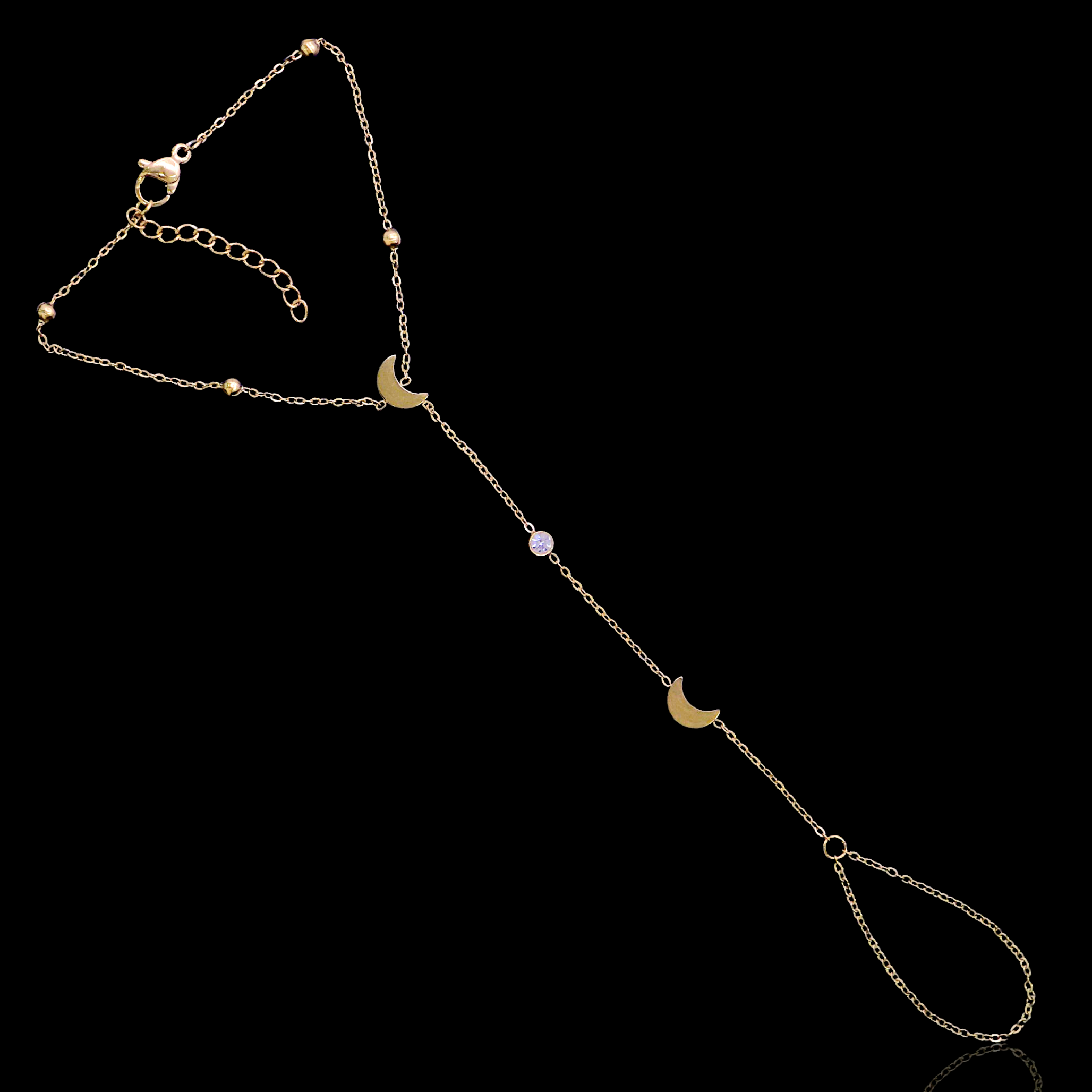 Gold Filled Oro Laminado Celestial Moon Hand Chain Bracelet