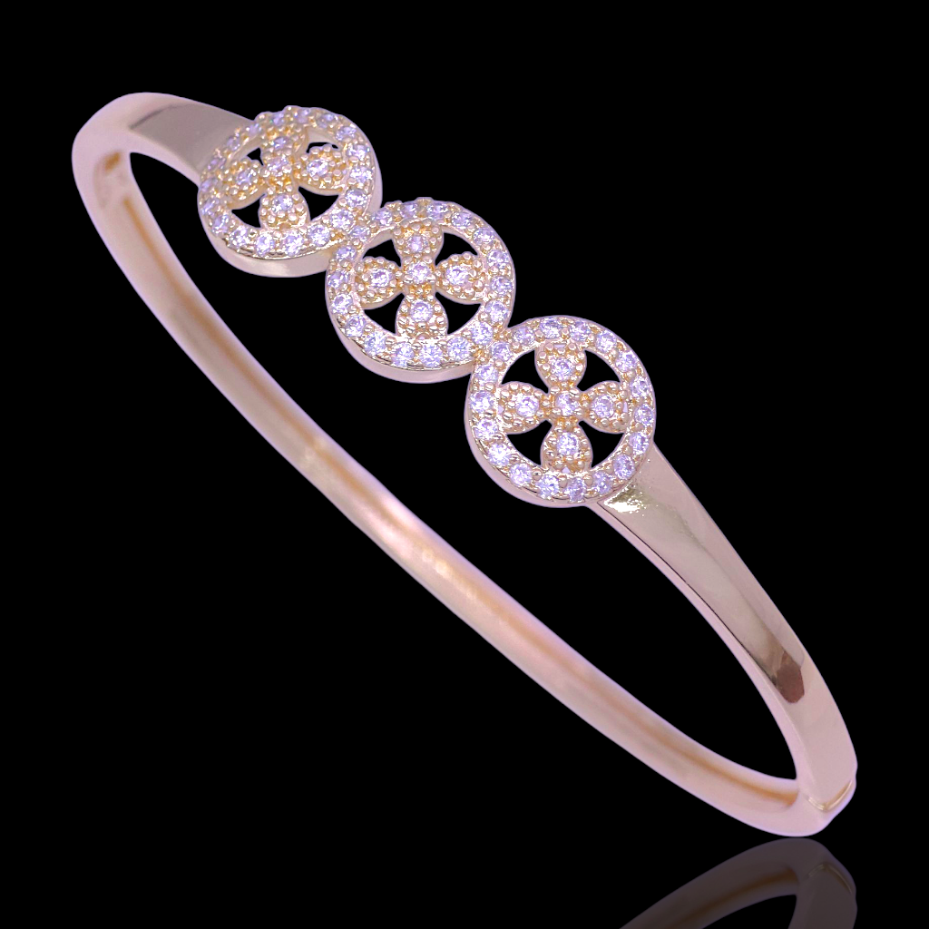 Gold Filled Oro Laminado Crystalline Clover Zirconia Bangle