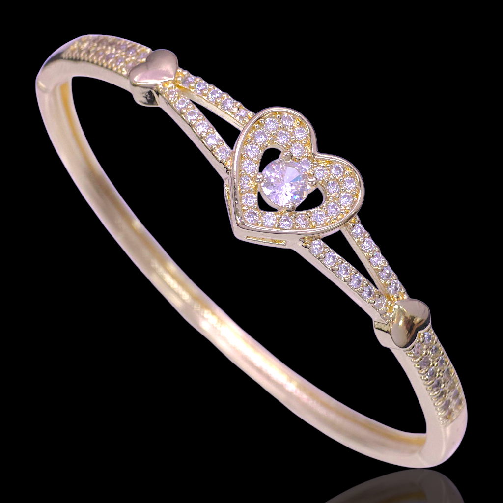 Gold Filled Oro Laminado Crystalline Heart Zirconia Bangle