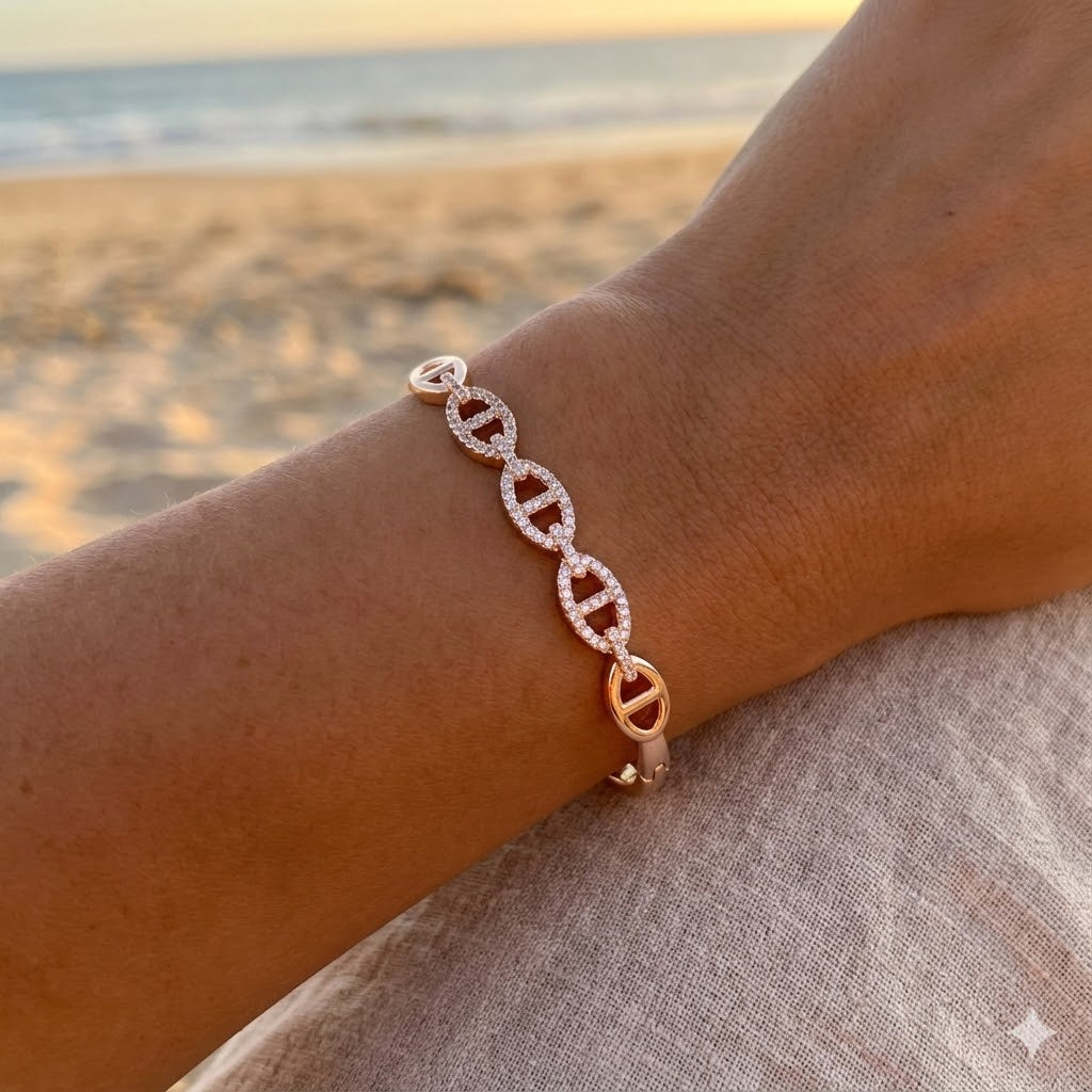 Gold Filled Oro Laminado Crystalline Mariner Zirconia Bangle