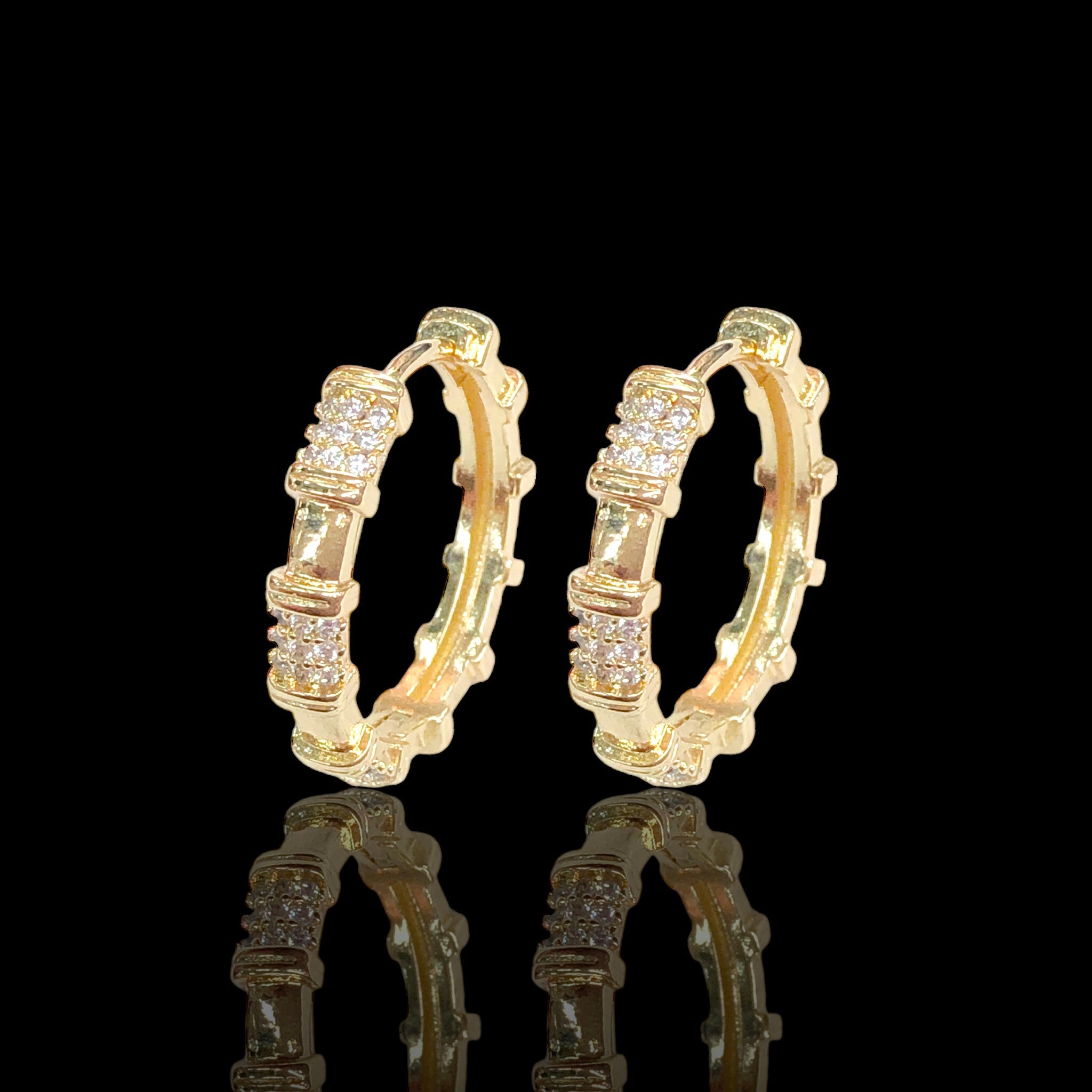 Gold Filled Oro Laminado Cubic Zirconia Bamboo Hoops