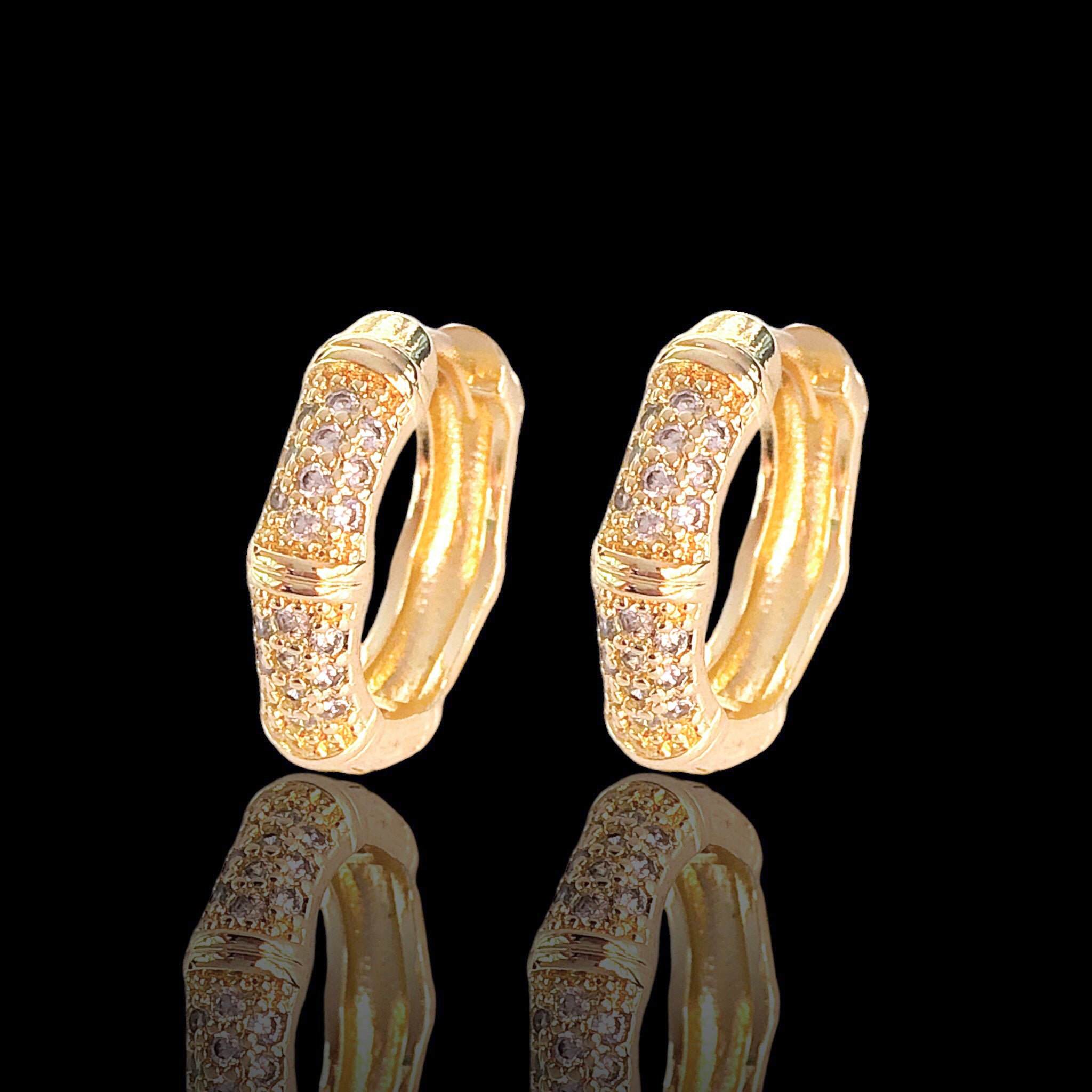 Gold Filled Oro Laminado Cubic Zirconia Bamboo Huggies