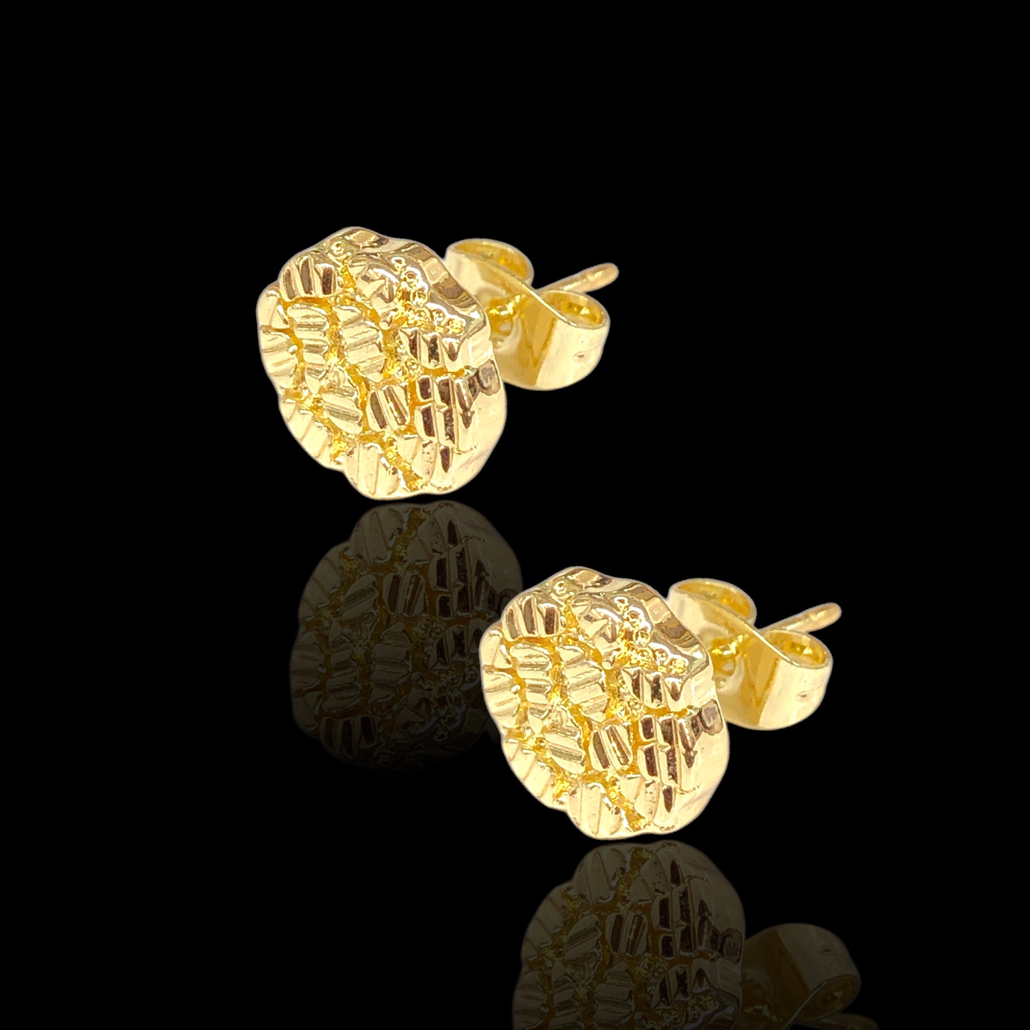 Gold Filled Oro Laminado Diamond Brushed Nugget Stud Earrings