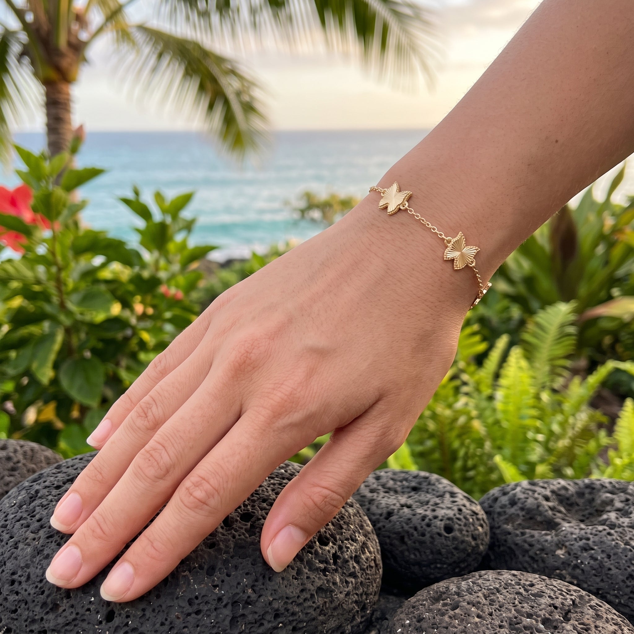 Gold Filled Oro Laminado Diamond Cut Butterfly Bracelet