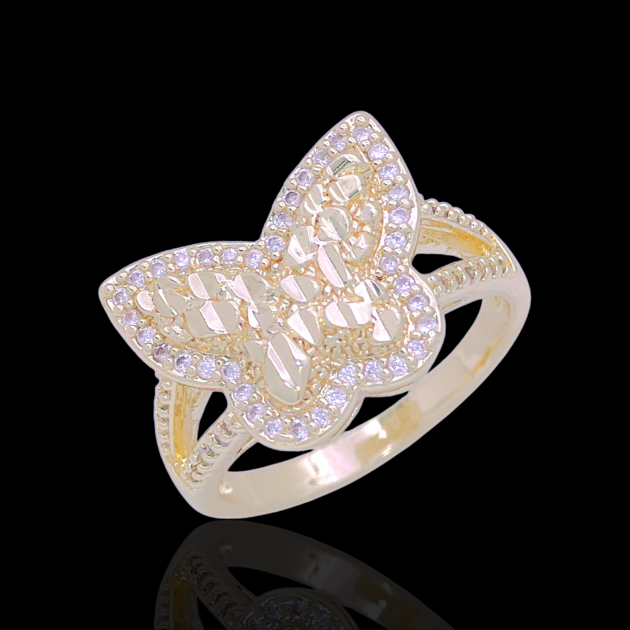 Gold Filled Oro Laminado Diamond Cut Butterfly Nugget Ring