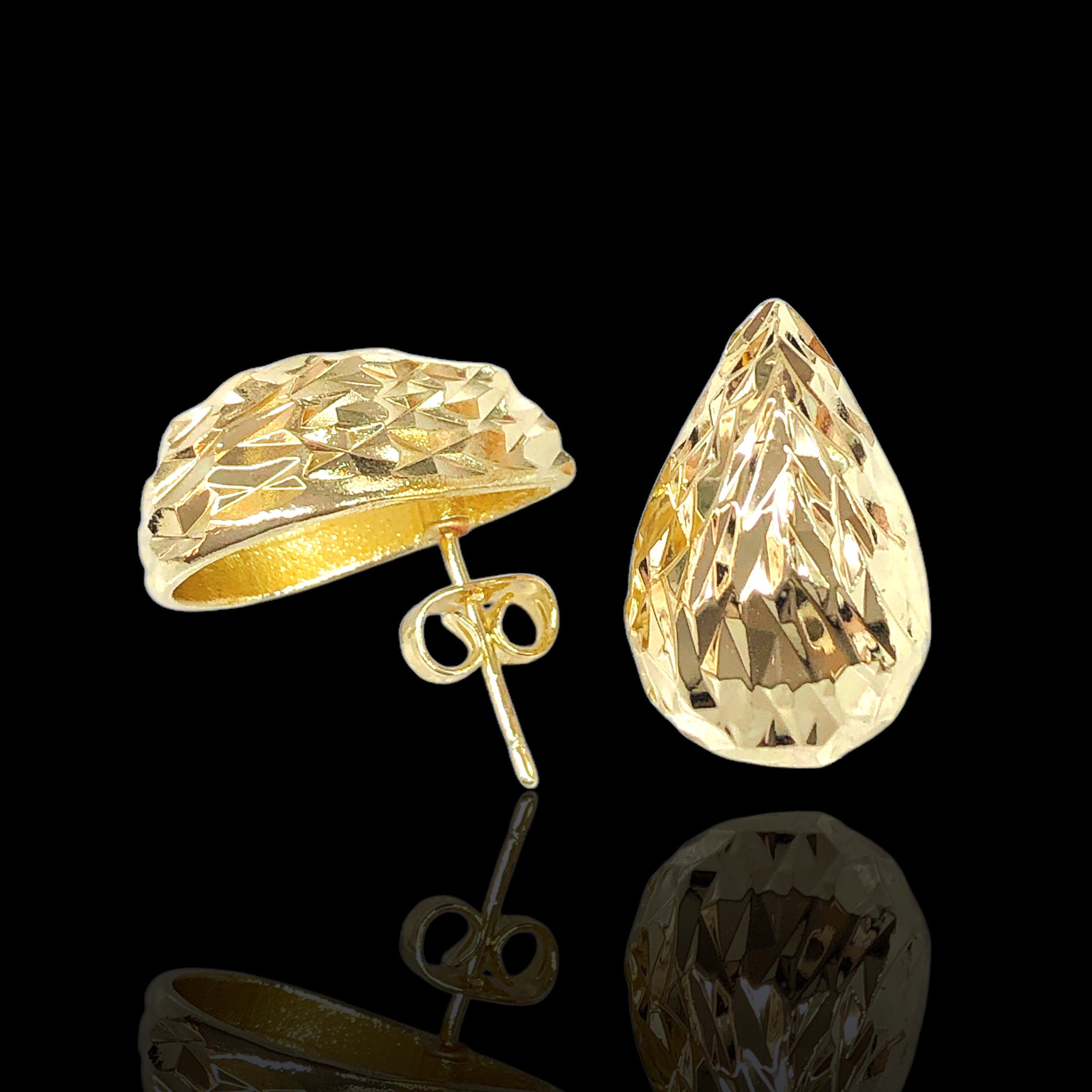 Gold Filled Oro Laminado Diamond Cut Solar Drop Stud Earrings