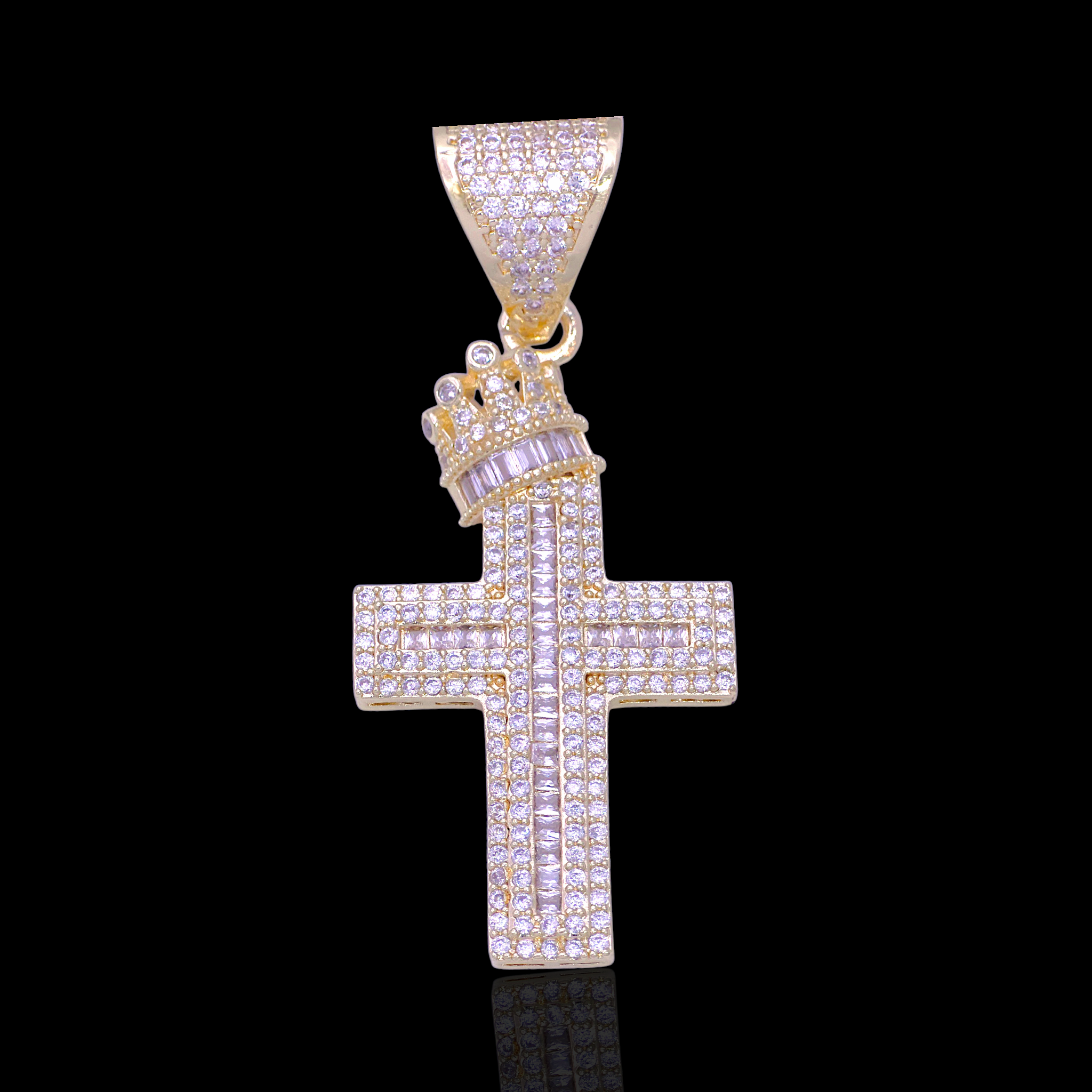 Gold Filled Oro Laminado Eternity Crown Cross Pendant