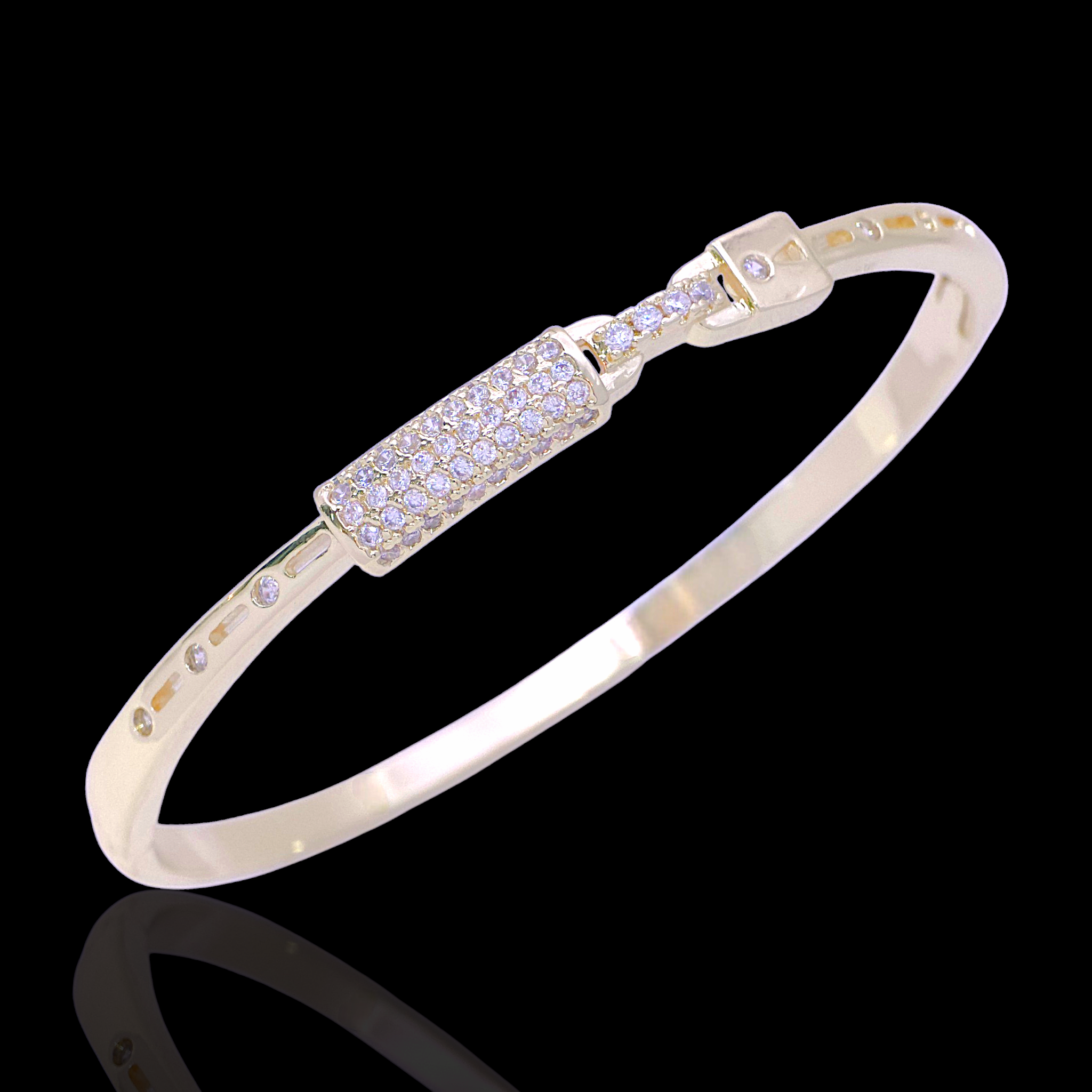 Gold Filled Oro Laminado Exquisite French Lock CZ Bangle