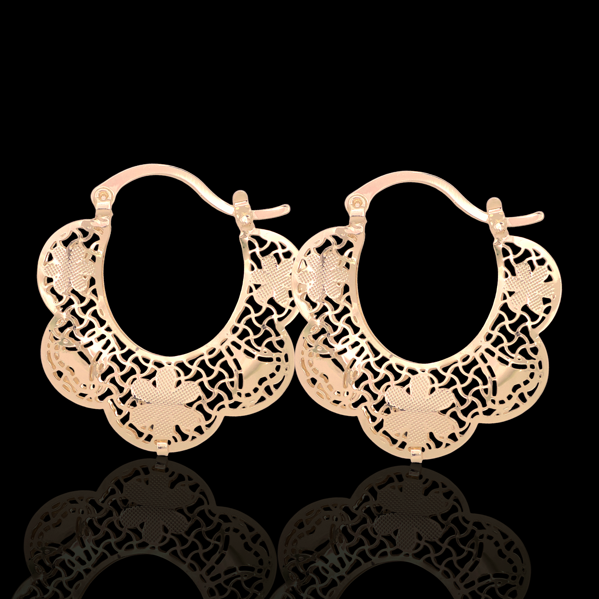 Gold Filled Oro Laminado Filigree Daisy Hoop Earrings