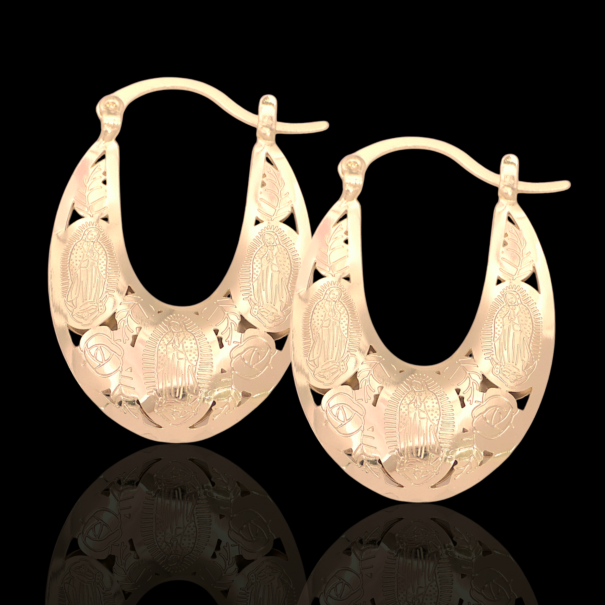 Gold Filled Oro Laminado Filigree Guadalupe Hoop Earrings