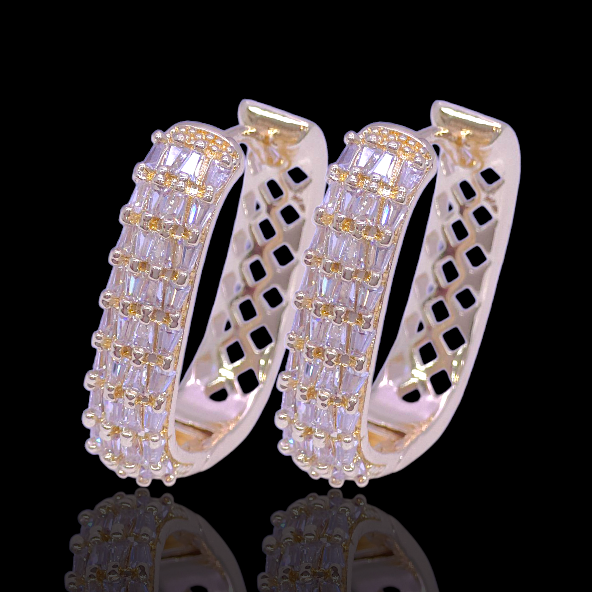 Gold Filled Oro Laminado Firenze Crystalline Hoop Earrings