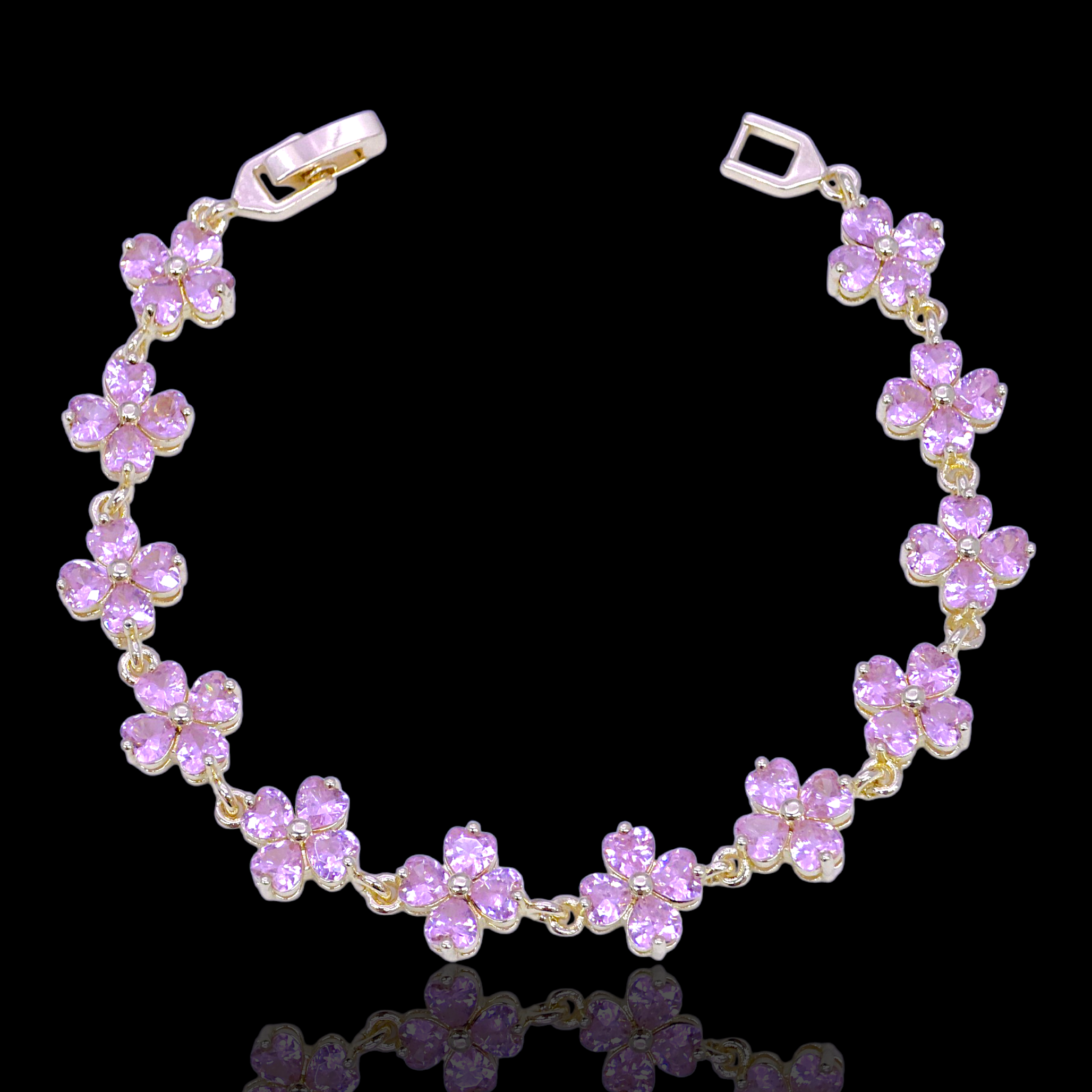 Gold Filled Oro Laminado Florentine Clover Zirconia Bracelet