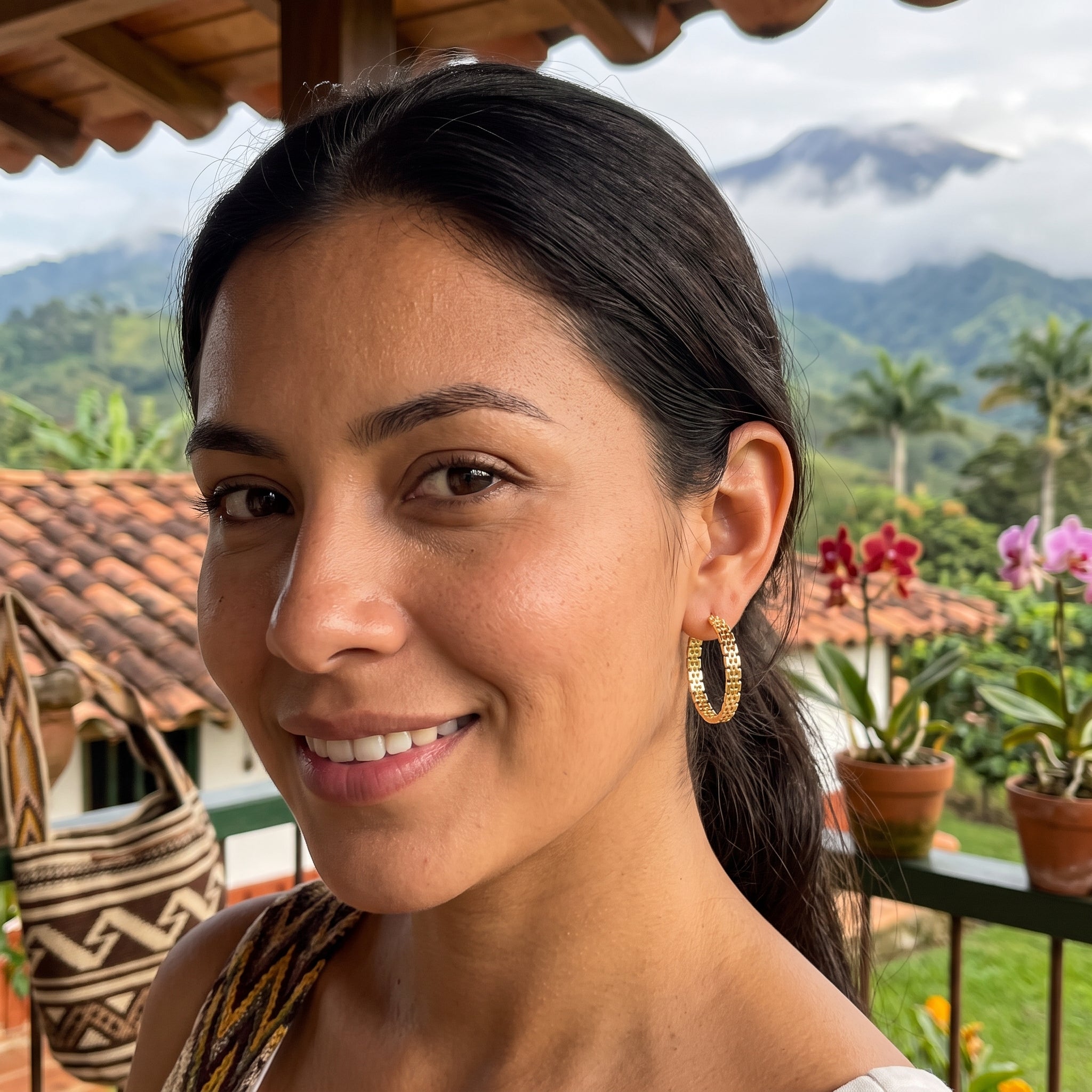 Gold Filled Oro Laminado Florentine Rolx Hoop Earrings