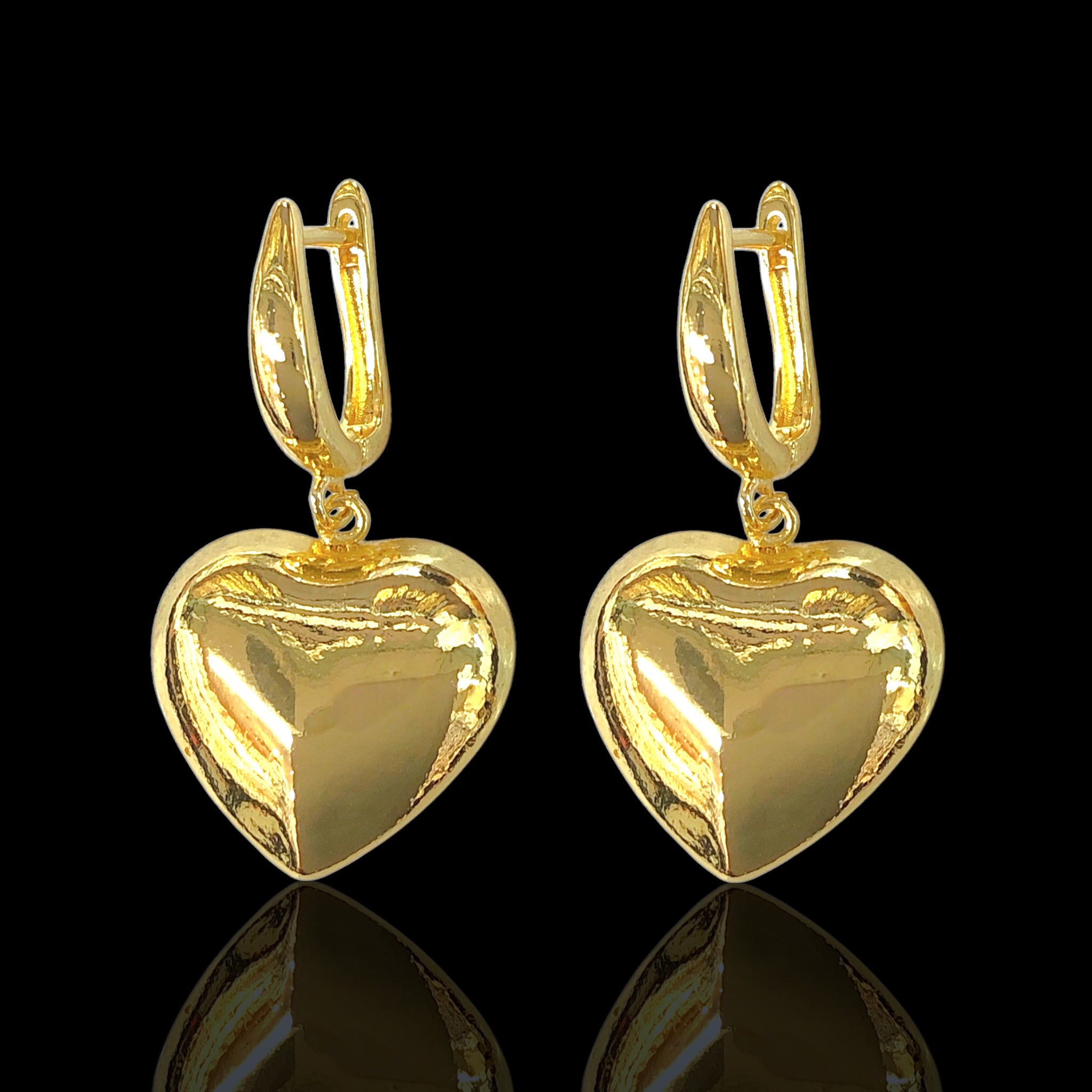 Gold Filled Oro Laminado French Puffy Heart Dangle Earrings