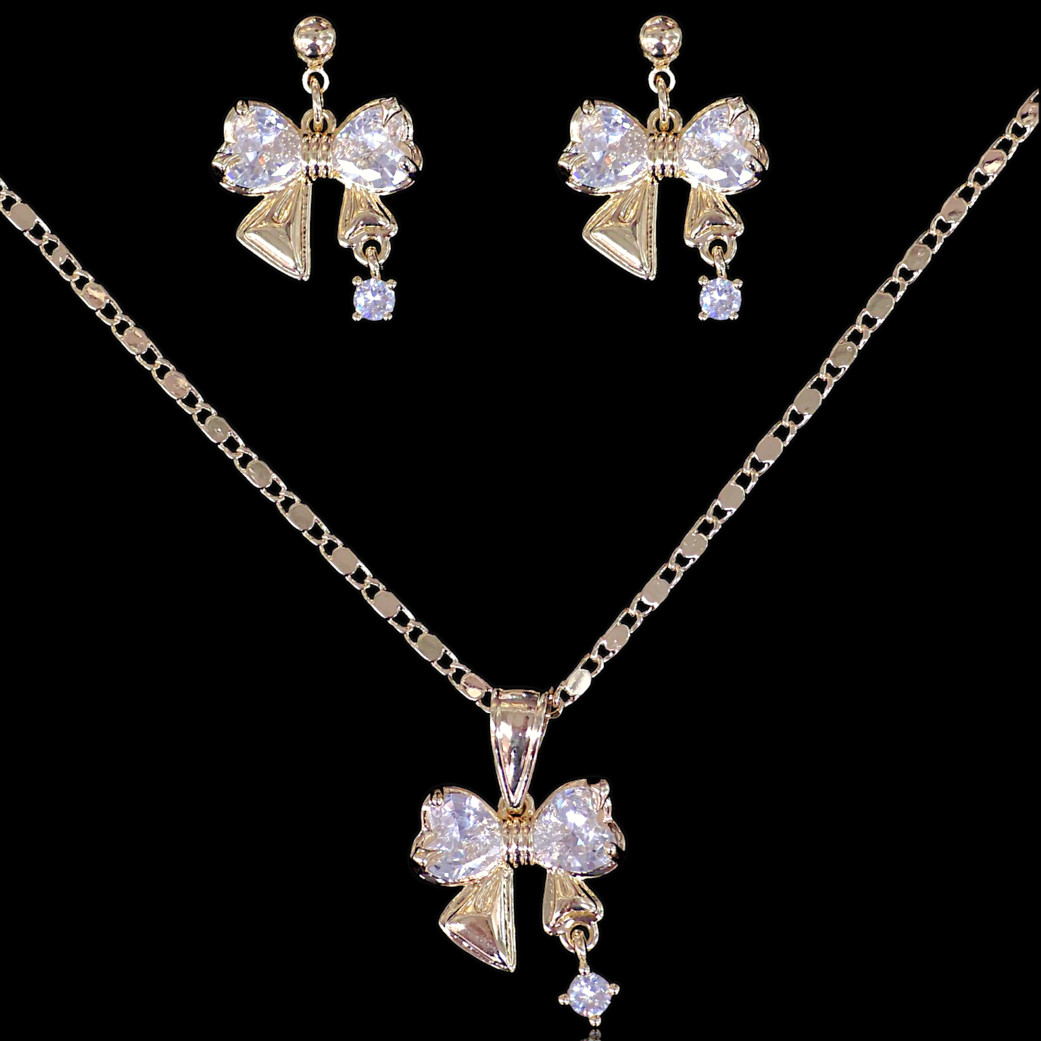 Gold Filled Oro Laminado Friendship Bow Zirconia Set