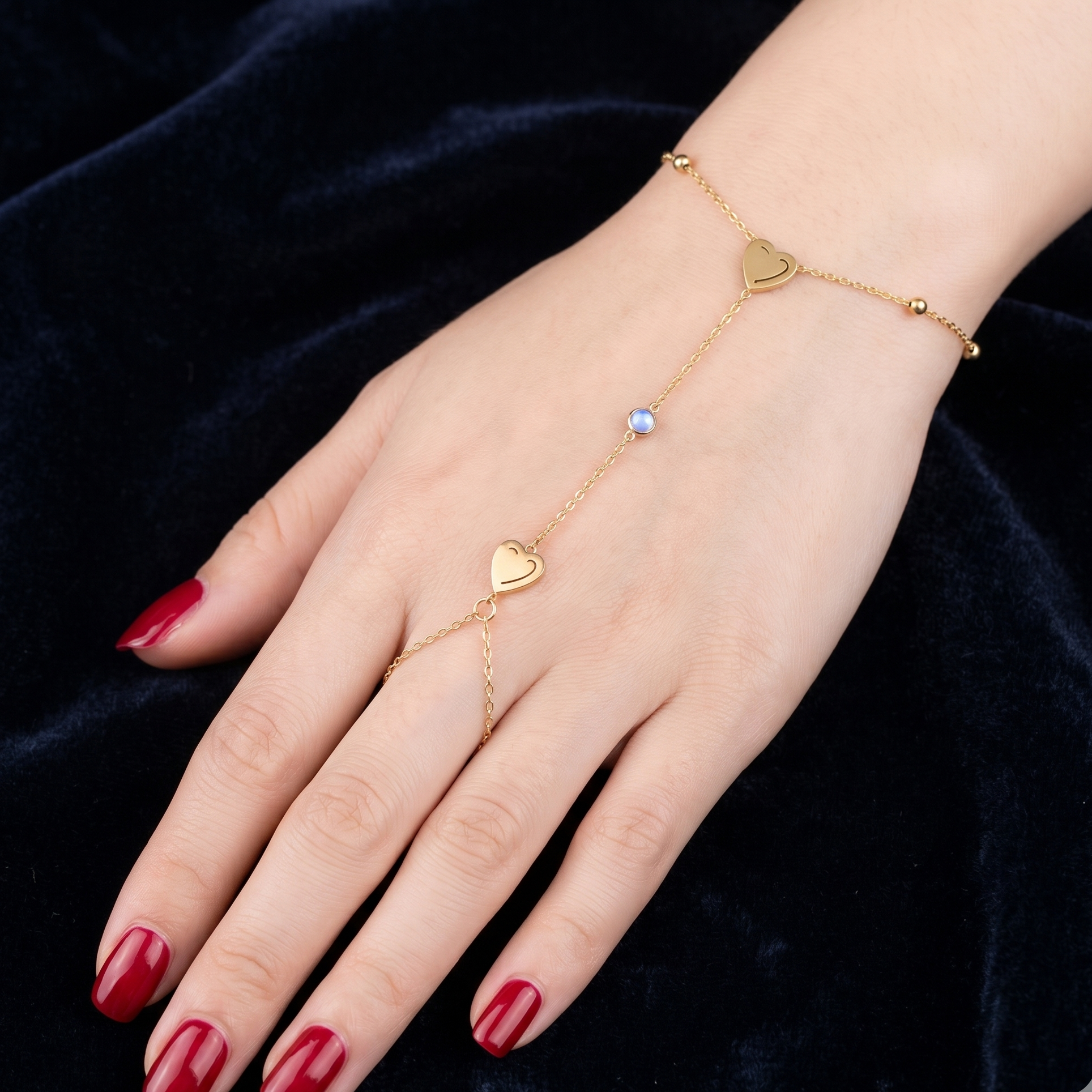 Gold Filled Oro Laminado Gemini Heart Hand Chain Bracelet