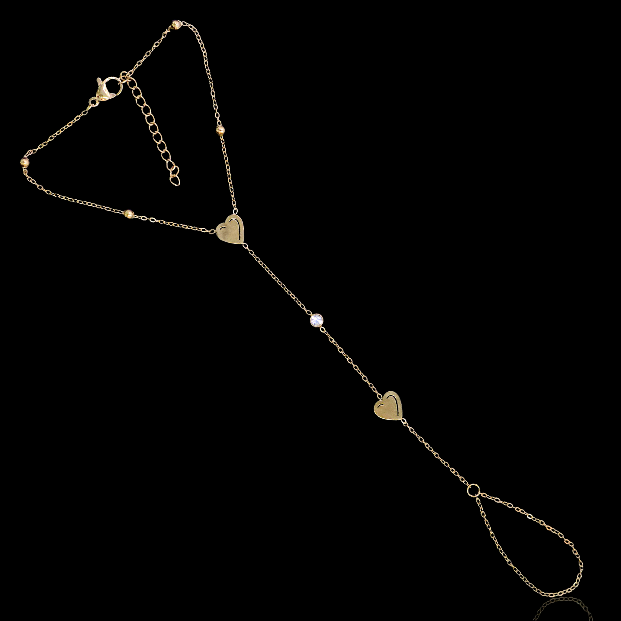 Gold Filled Oro Laminado Gemini Heart Hand Chain Bracelet