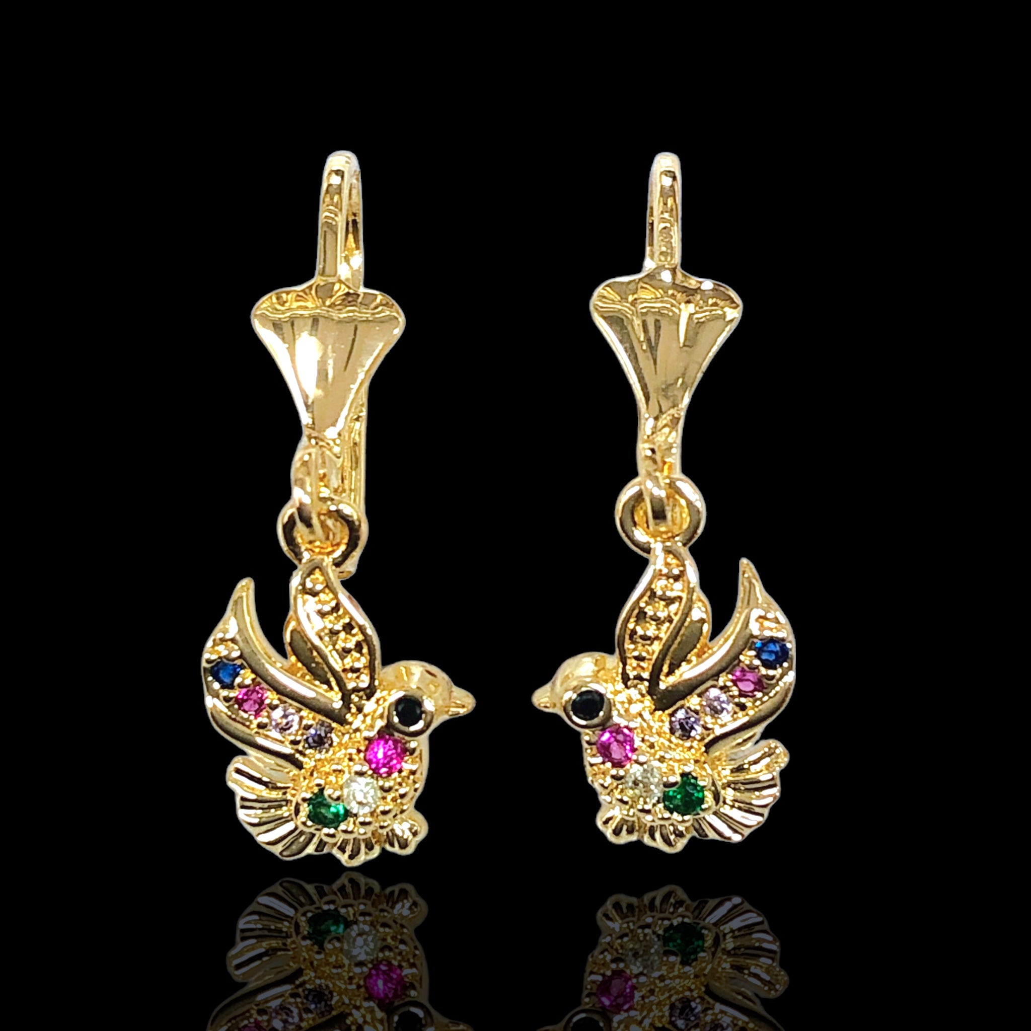 Gold Filled Oro Laminado Gemstone Dove Dangle Earrings