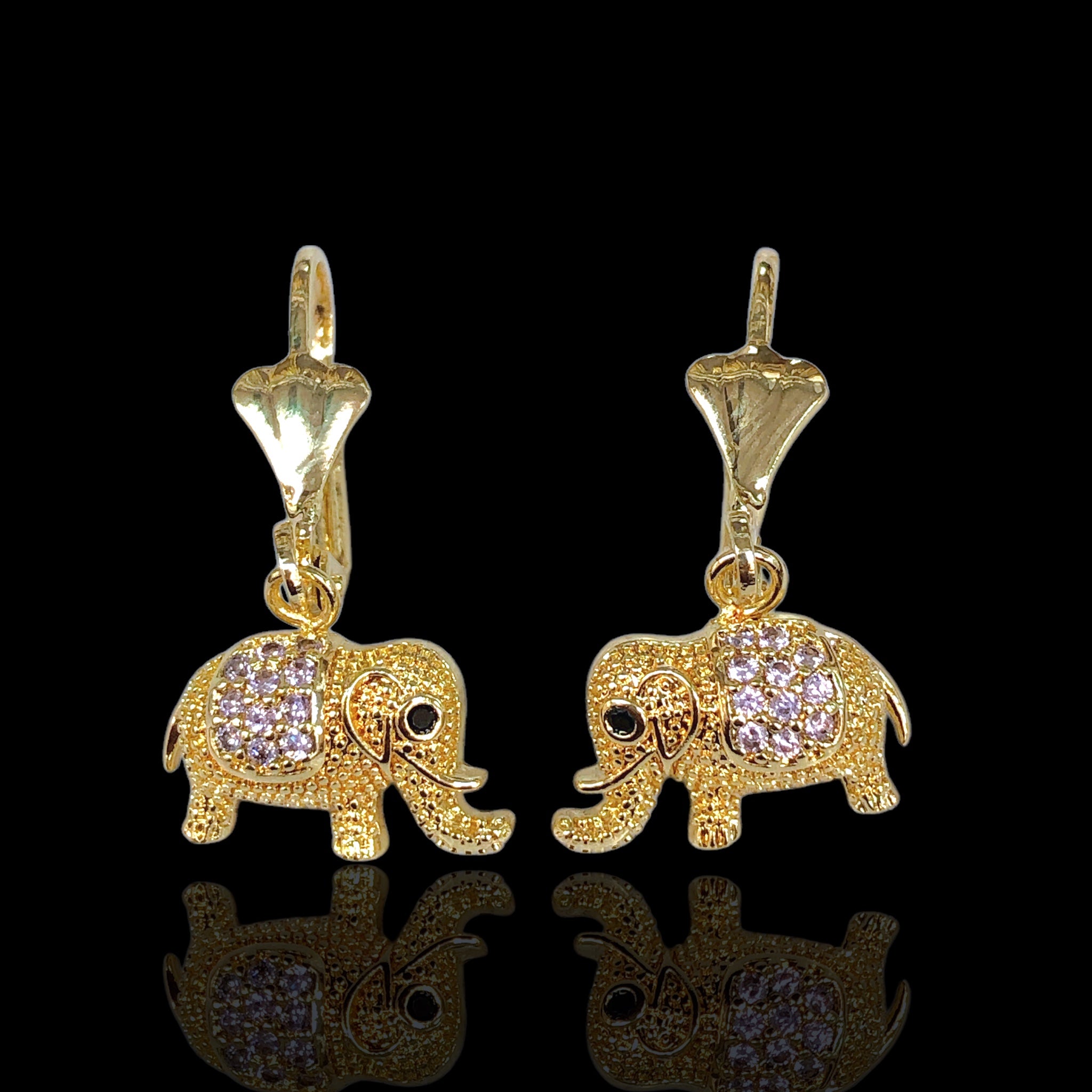 Gold Filled Oro Laminado Gemstone Elephant Dangle Earrings
