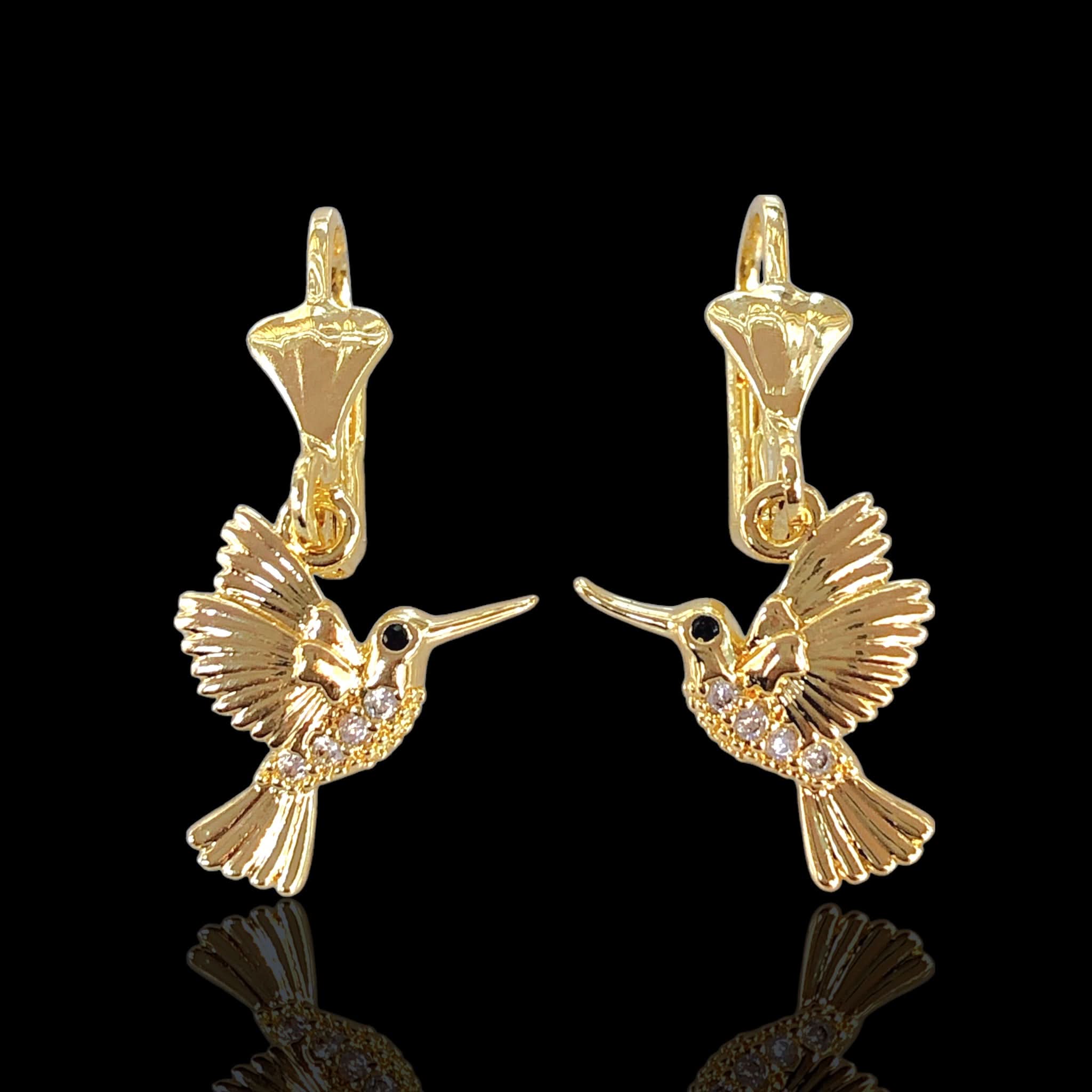 Gold Filled Oro Laminado Gemstone Hummingbird Dangle Earrings