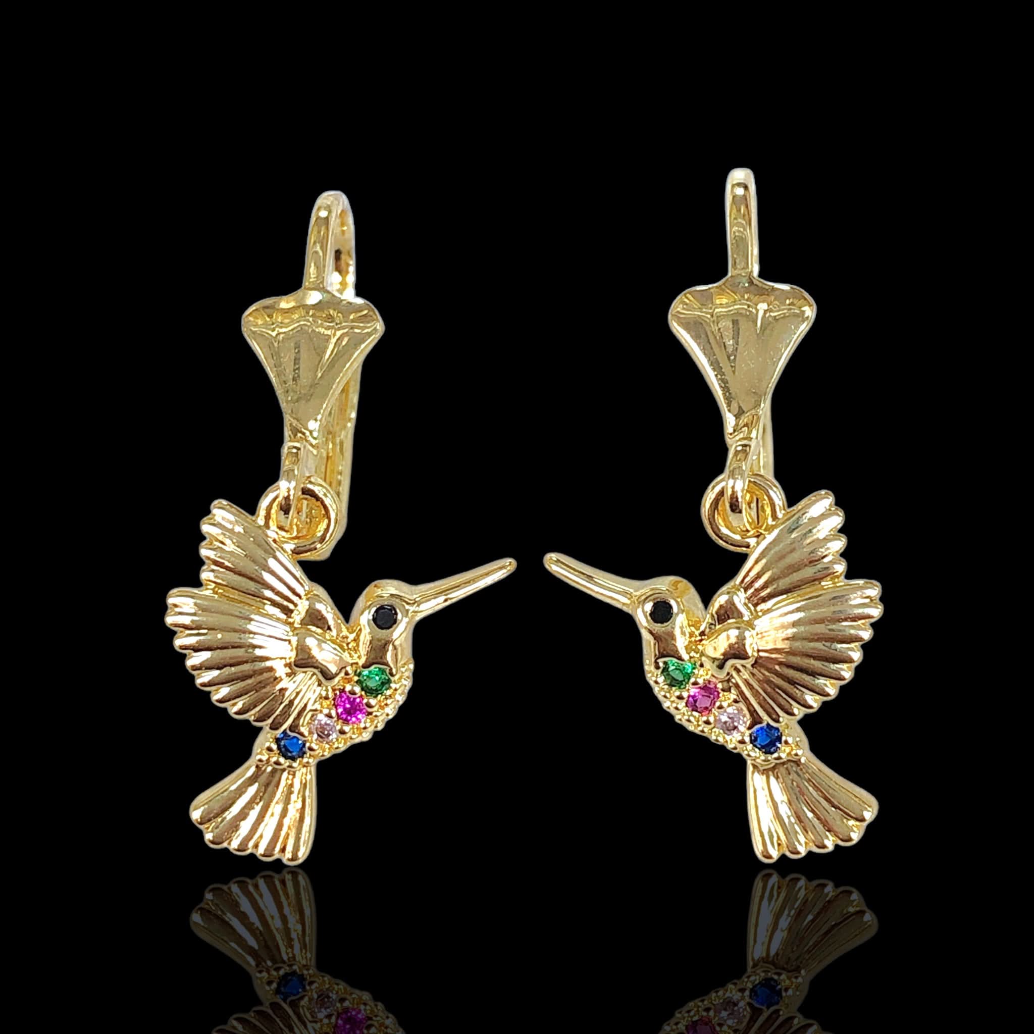Gold Filled Oro Laminado Gemstone Hummingbird Dangle Earrings