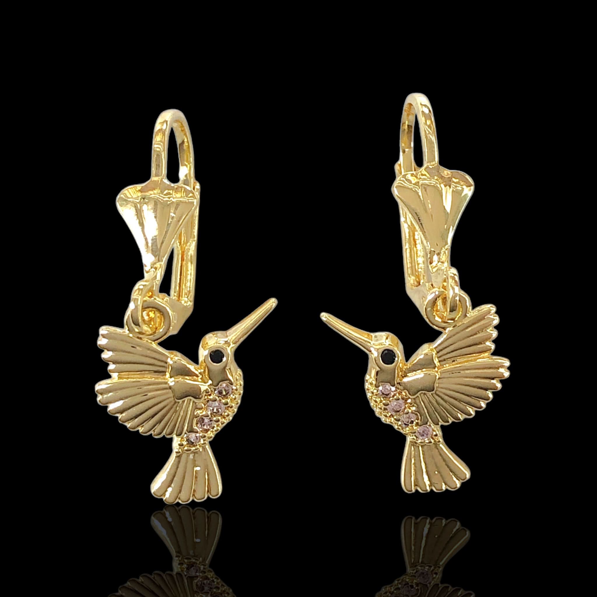 Gold Filled Oro Laminado Gemstone Hummingbird Dangle Earrings