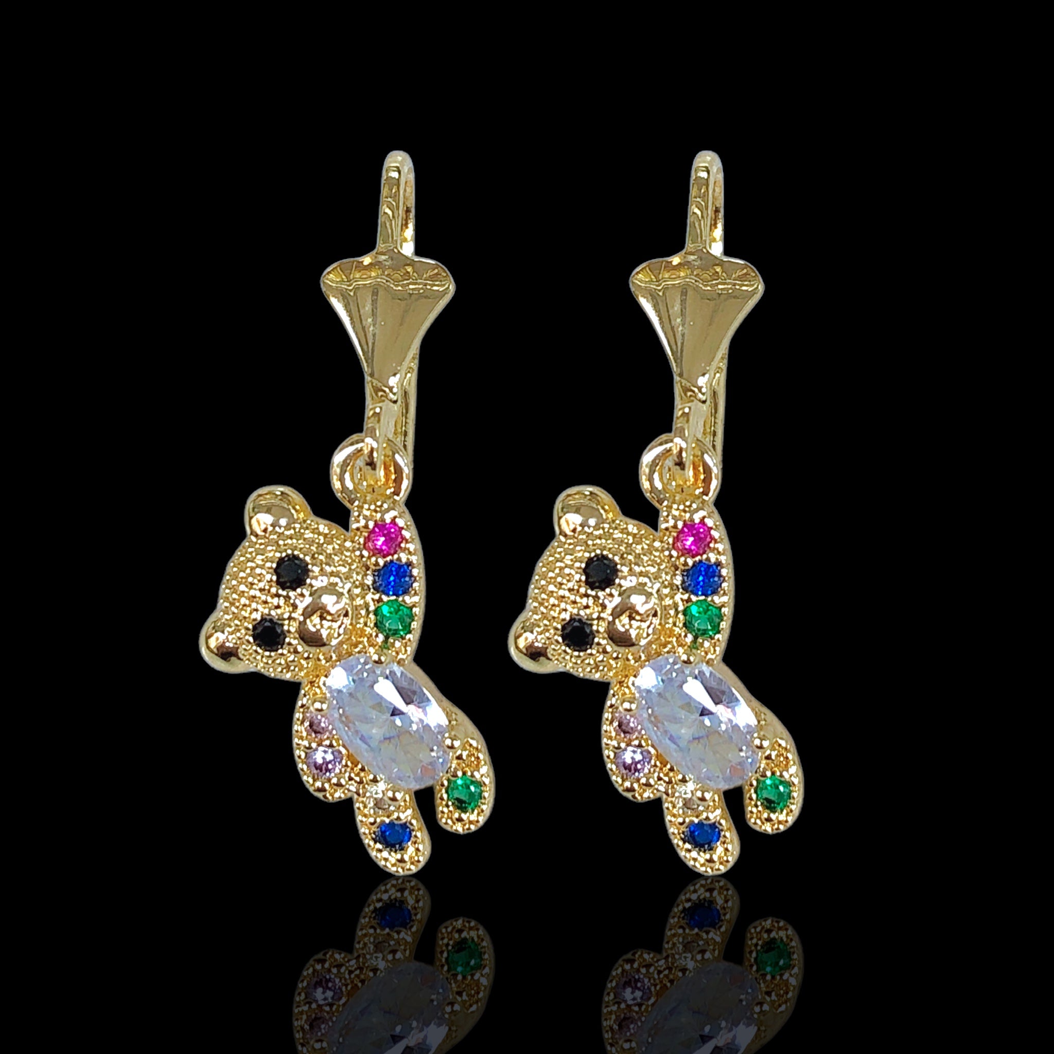 Gold Filled Oro Laminado Gemstone Teddy Bear Dangle Earrings