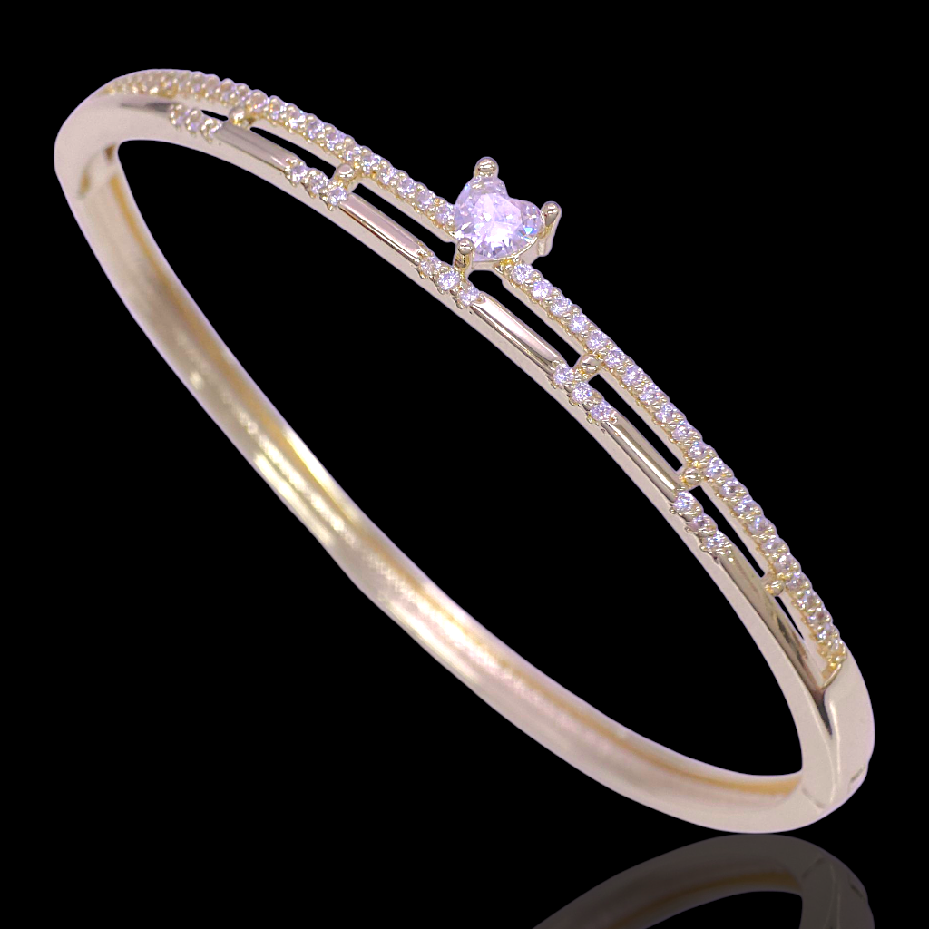 Gold Filled Oro Laminado Geneva Heart Zirconia Bangle