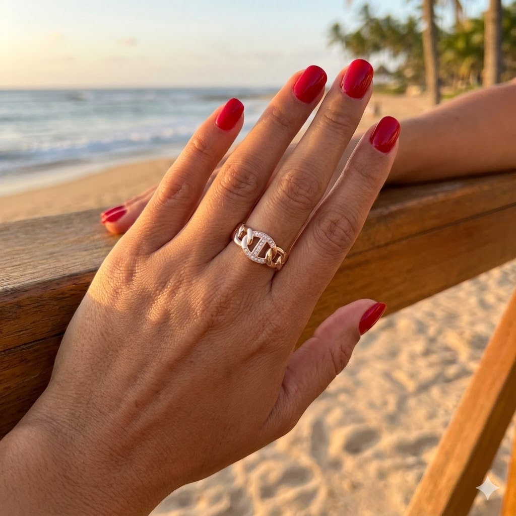 Gold Filled Oro Laminado Geneva Mariner Link CZ Ring