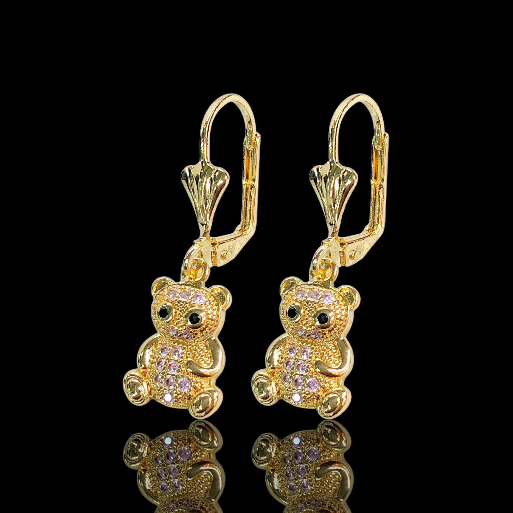 Gold Filled Oro Laminado Honey Bear Dangle Earrings