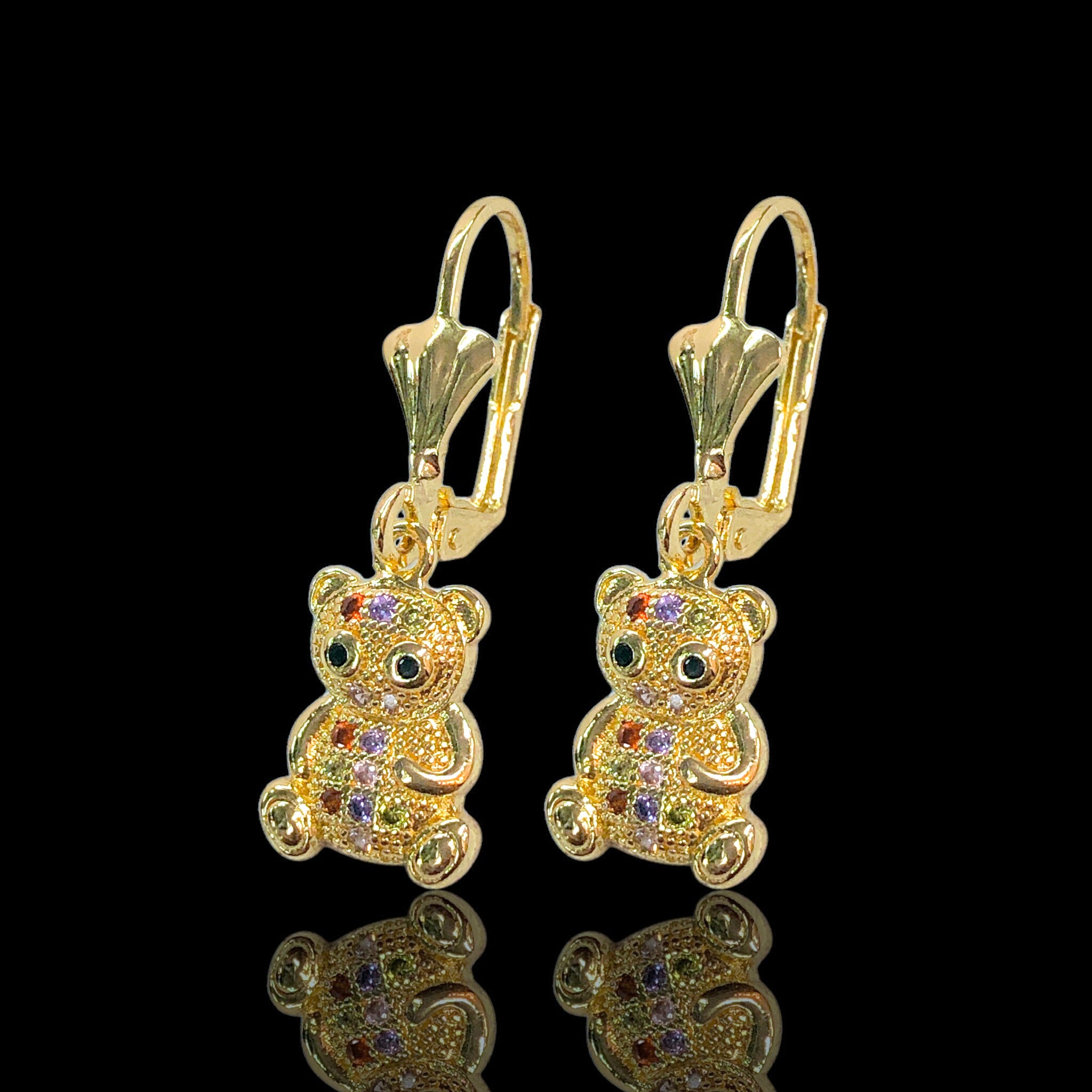 Gold Filled Oro Laminado Honey Bear Dangle Earrings