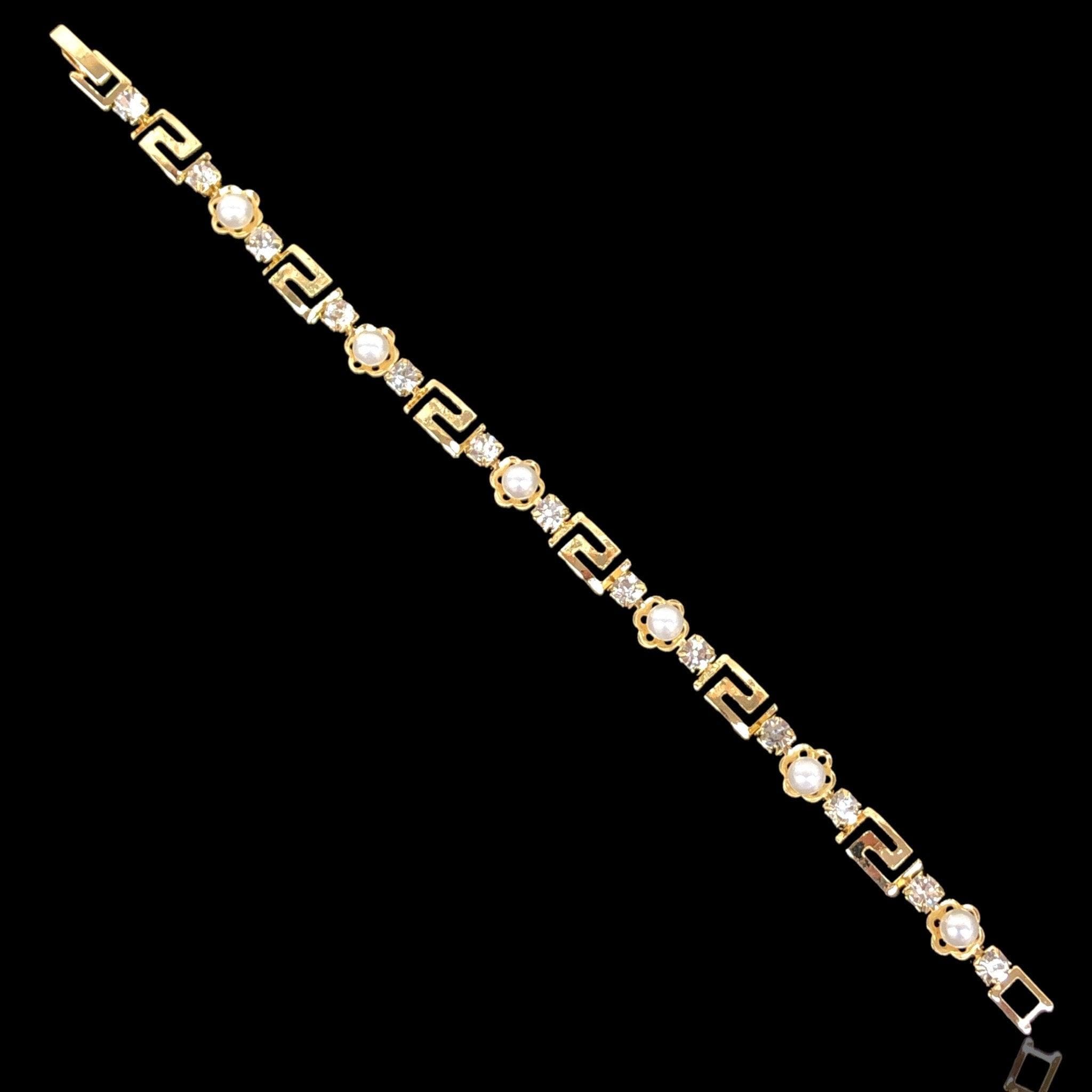 Gold Filled Oro Laminado Imitation Pearl Floral Bracelet
