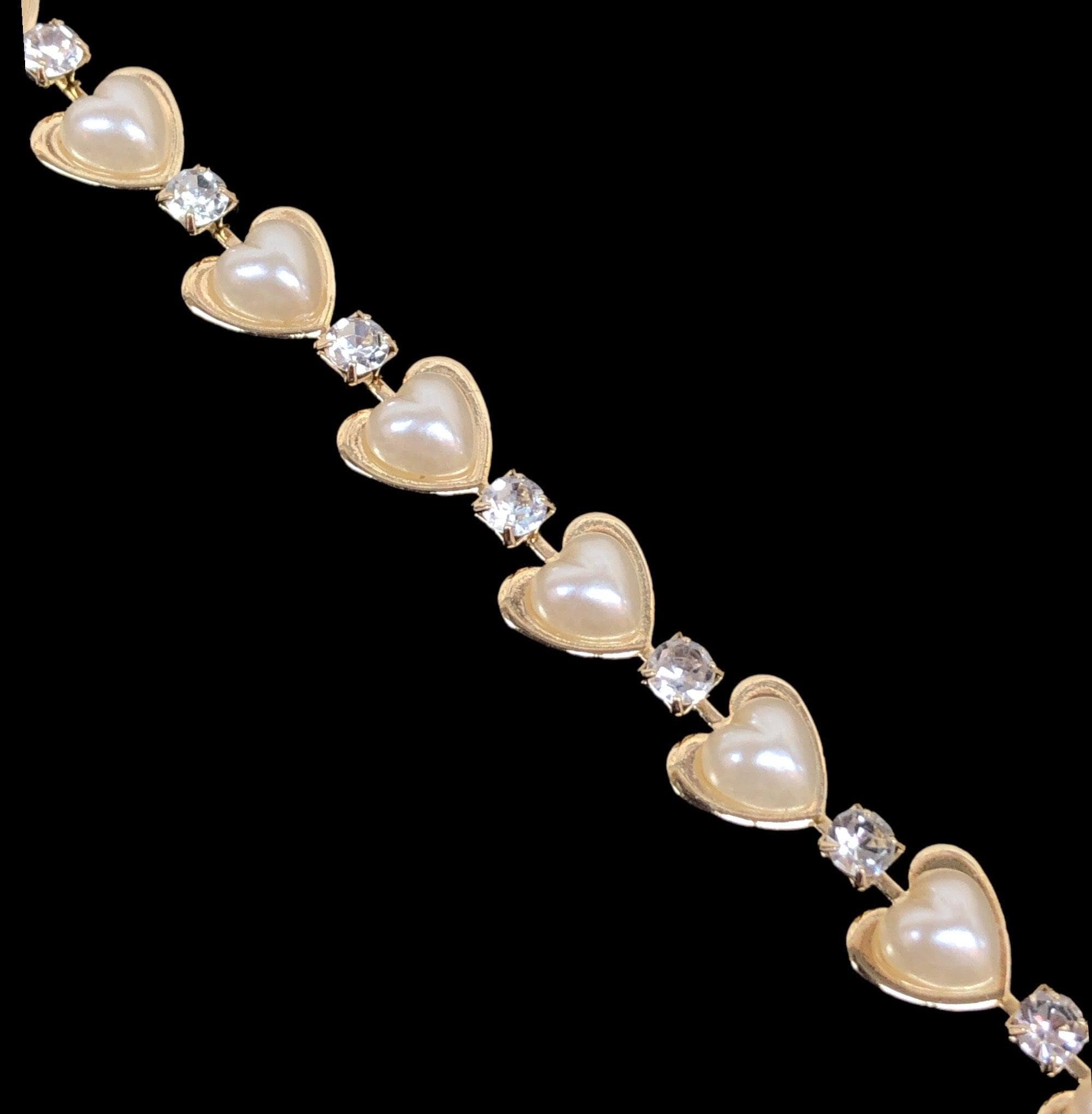 Gold Filled Oro Laminado Imitation Pearl Heart Bracelet (Pack of 6)