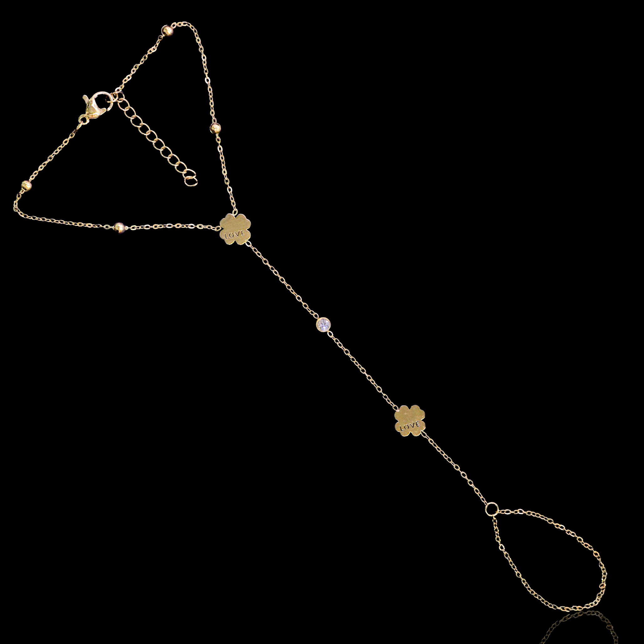 Gold Filled Oro Laminado Irish Clover Hand Chain Bracelet