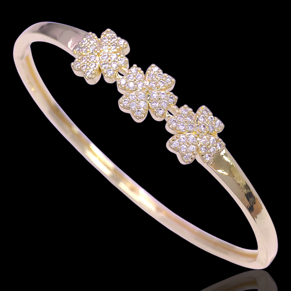 Gold Filled Oro Laminado Irish Lucky Clover Zirconia Bangle